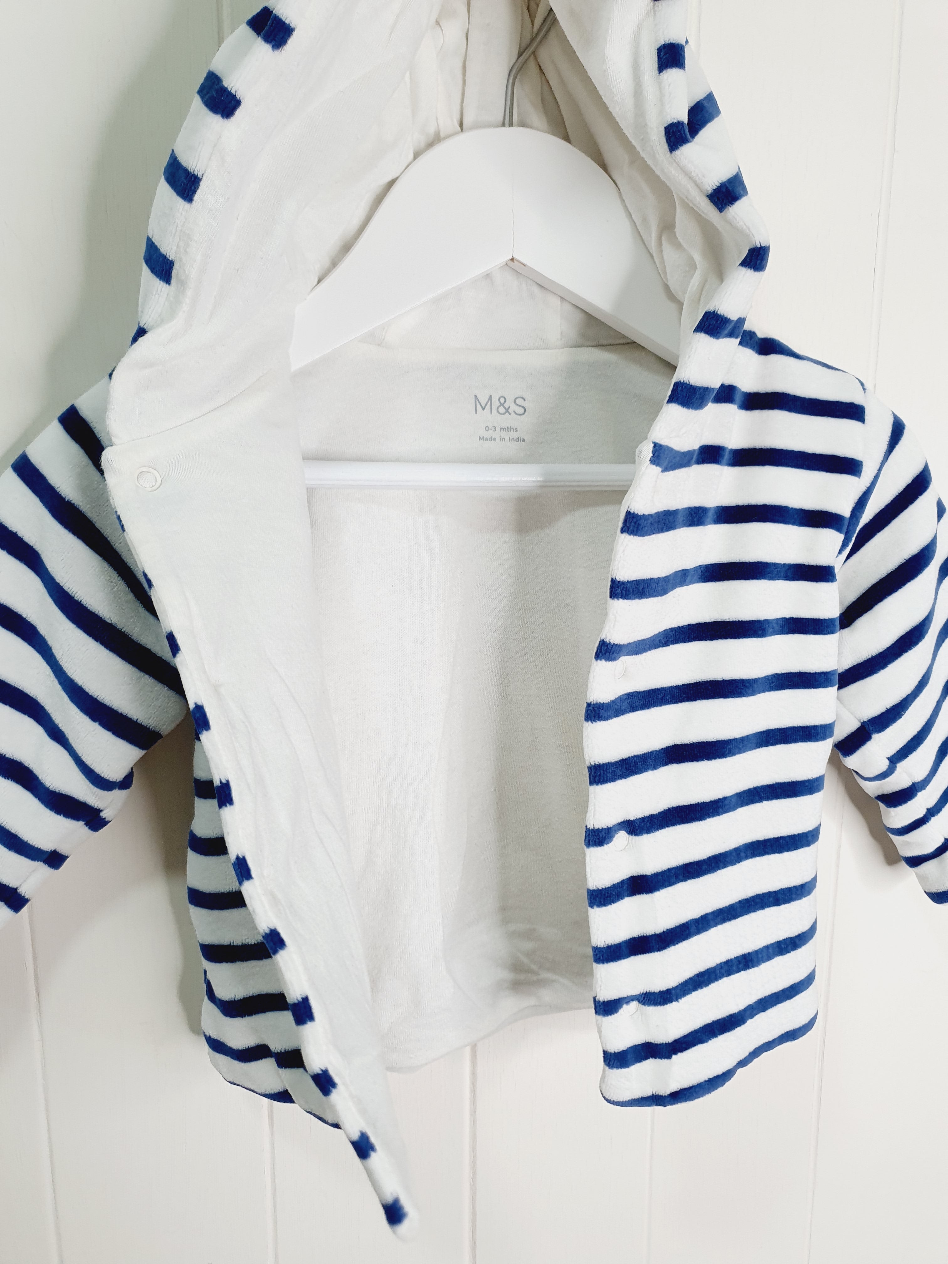 M&S white and blue stripy velour jacket 0-3 months