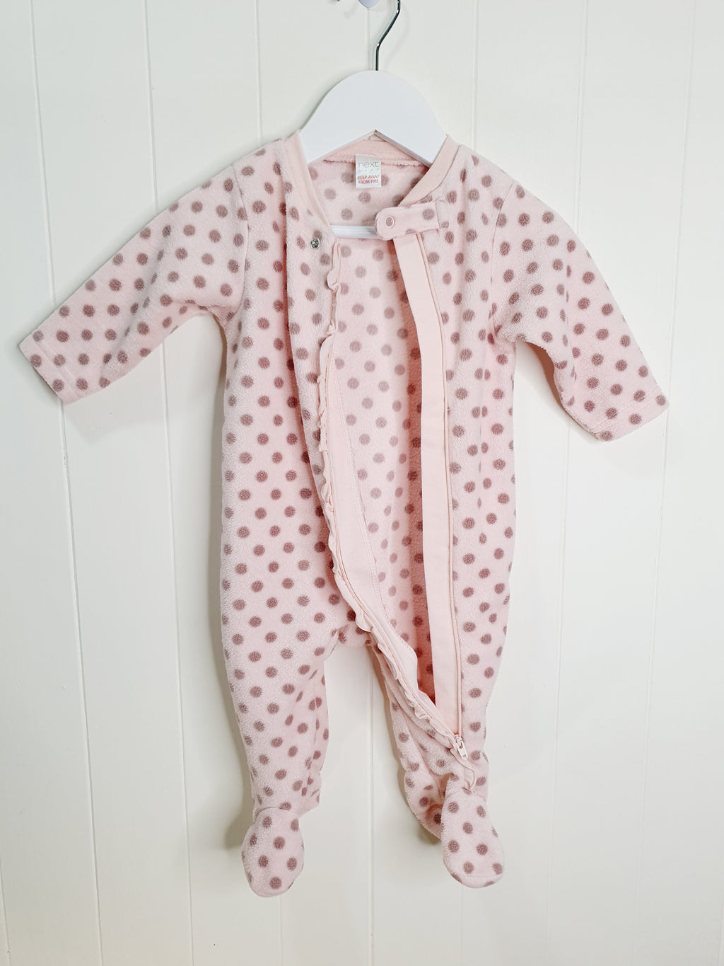 Next girls pink polka dot sleepsui 3-6 months
