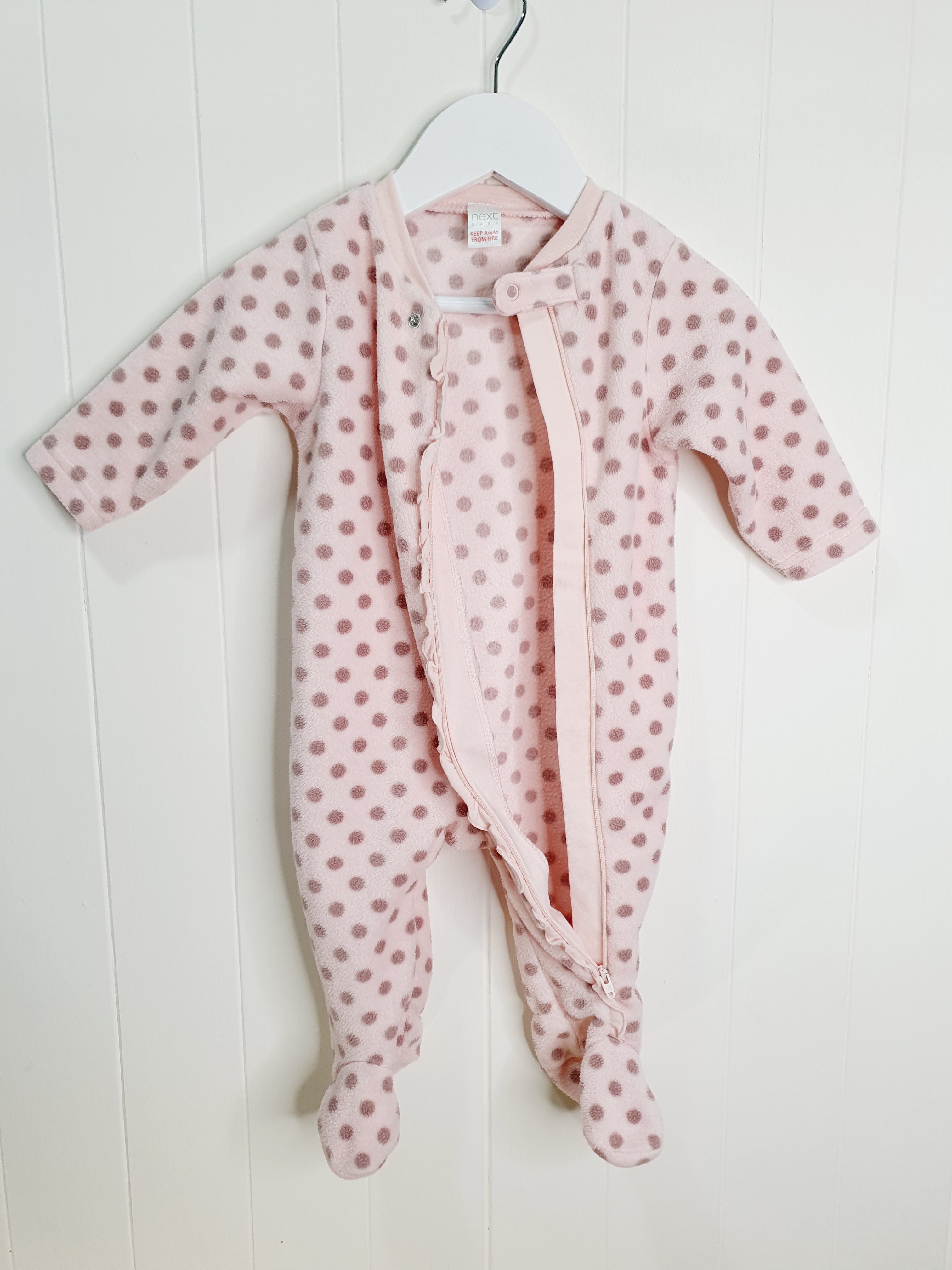 Next girls pink polka dot sleepsui 3-6 months