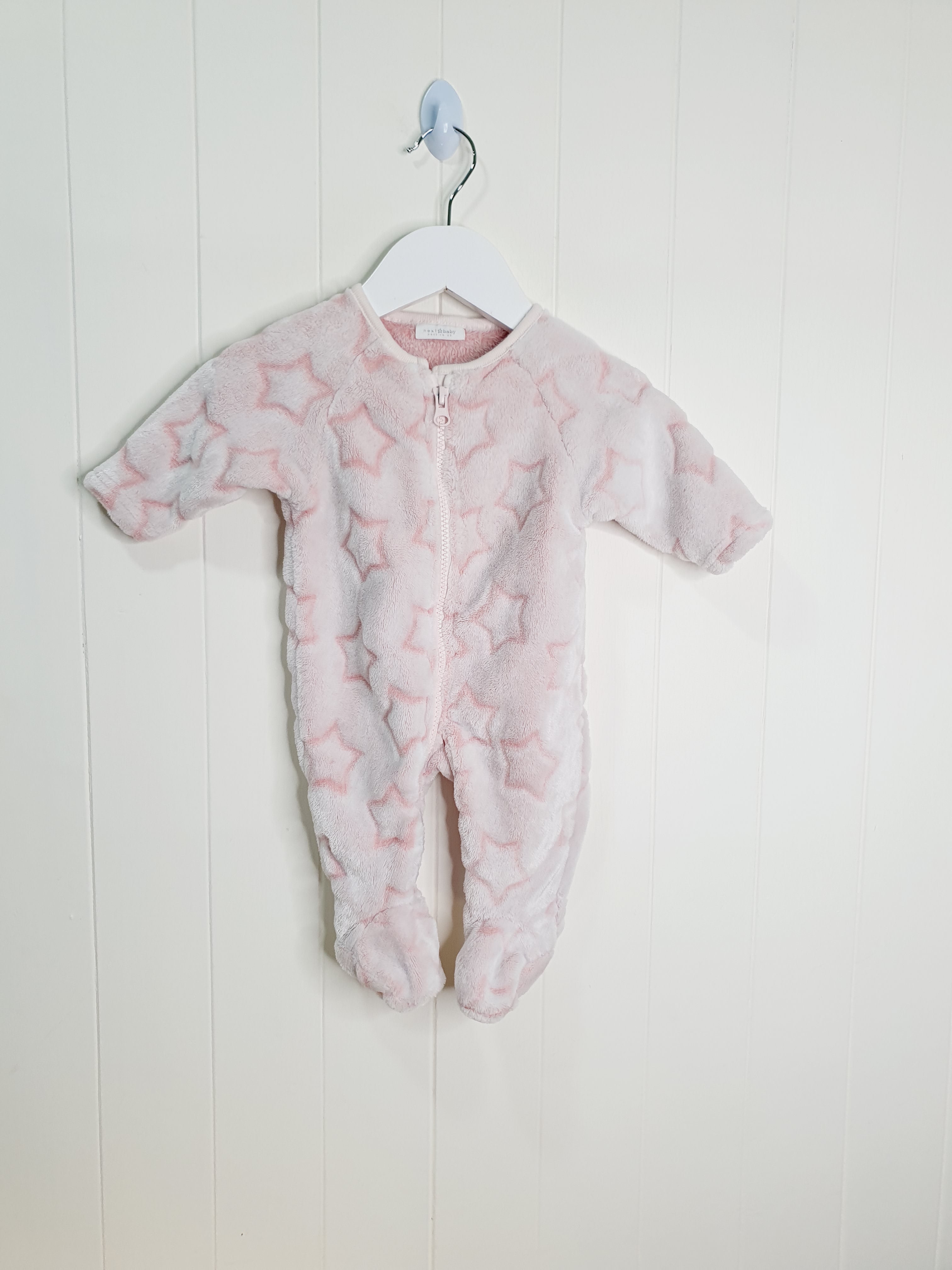 Next pink star print fleece sleepsuit up to 1 month