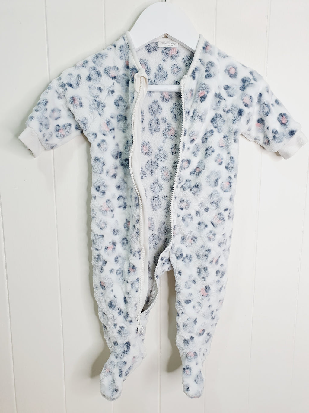 Next - leopard print fleece sleepsuit up to 3 months
