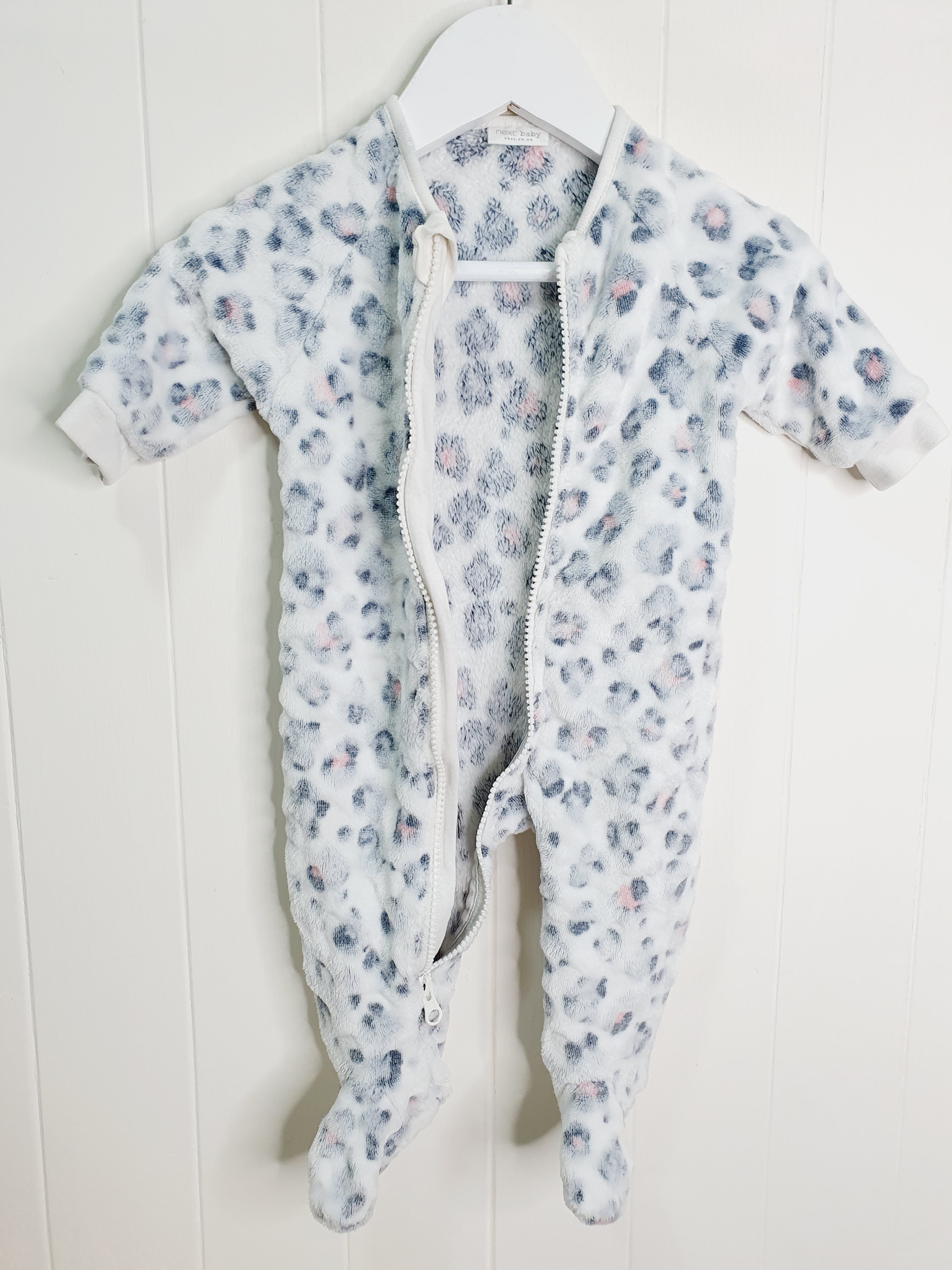Next - leopard print fleece sleepsuit up to 3 months
