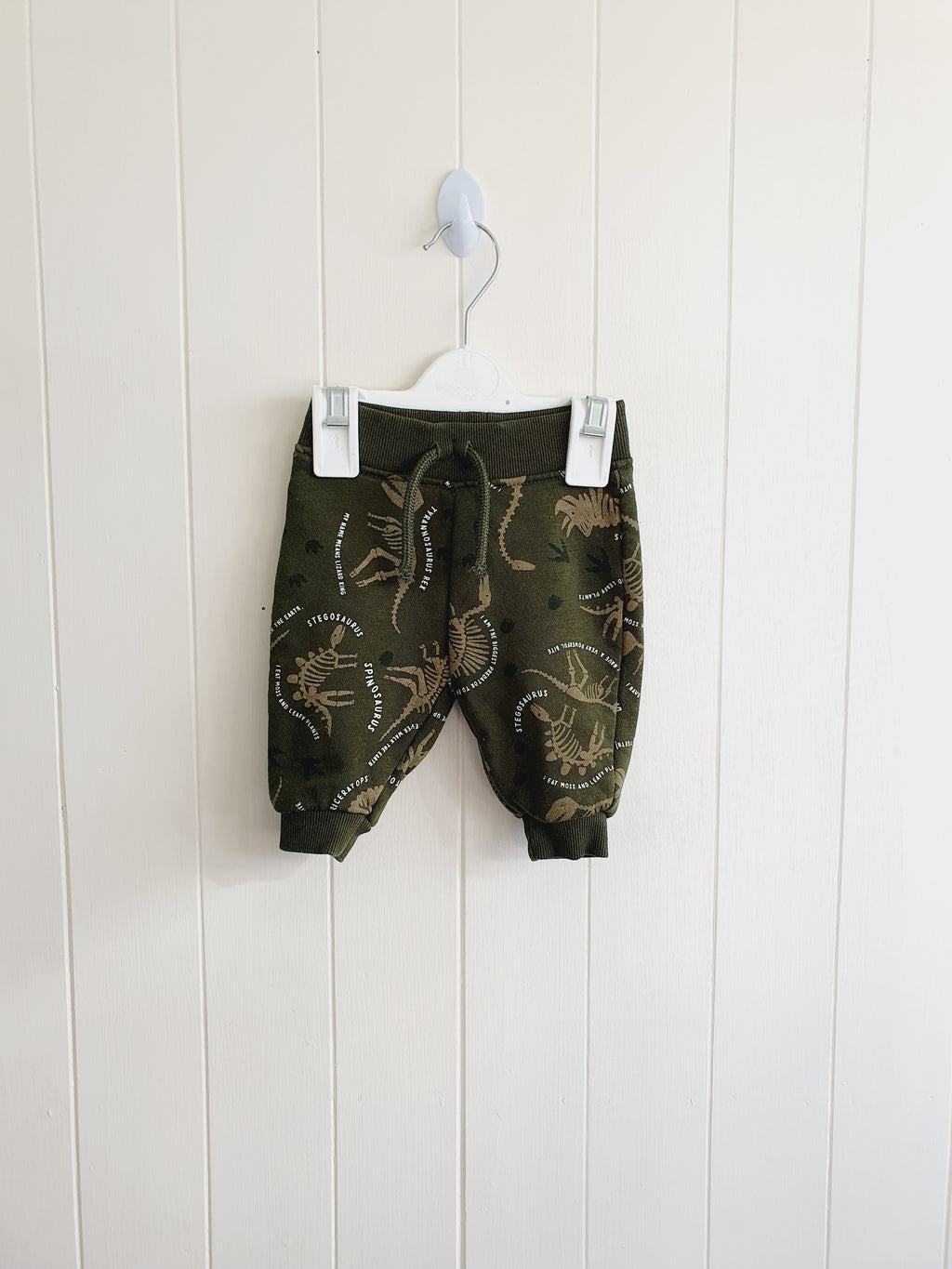 Primark khaki dinosaur skeleton joggers 0-3 months