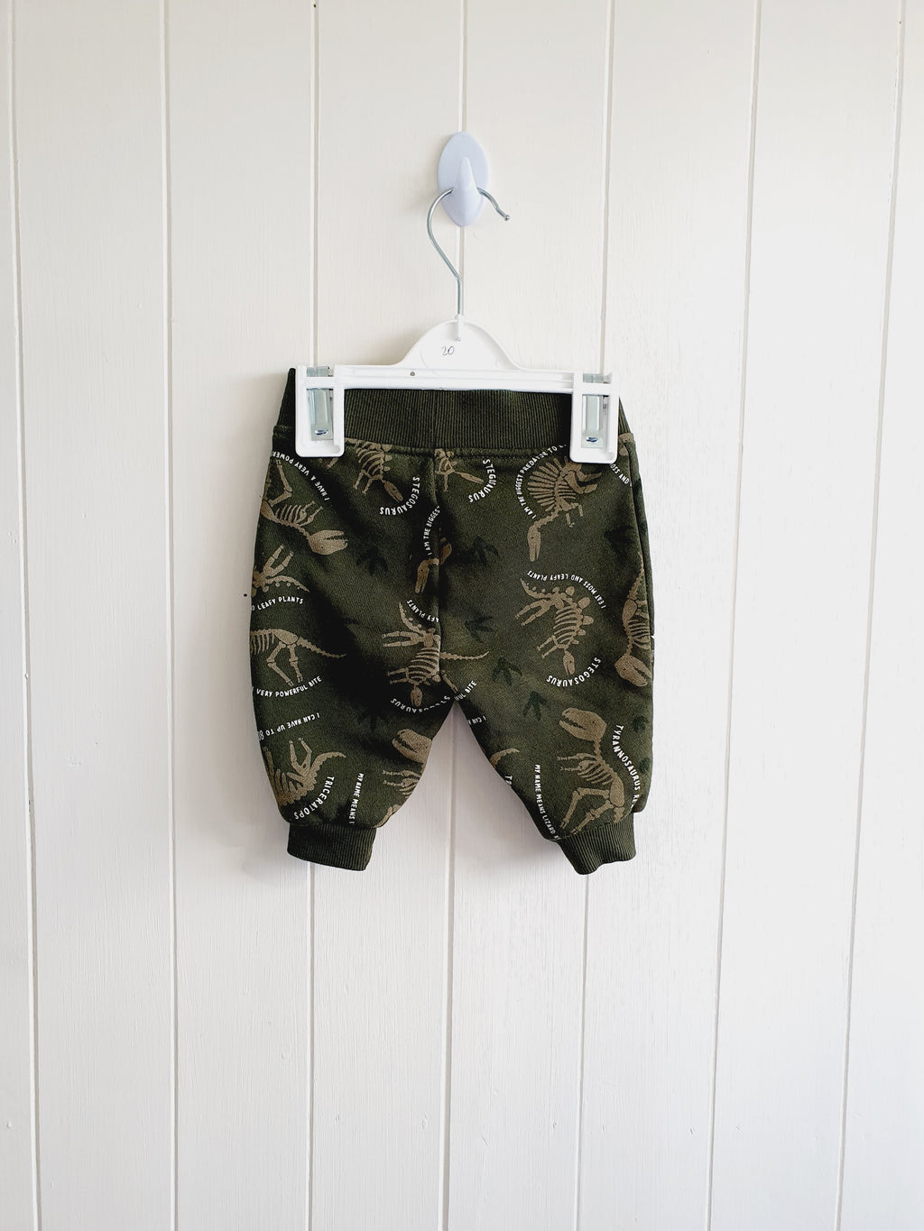 Primark khaki dinosaur skeleton joggers 0-3 months
