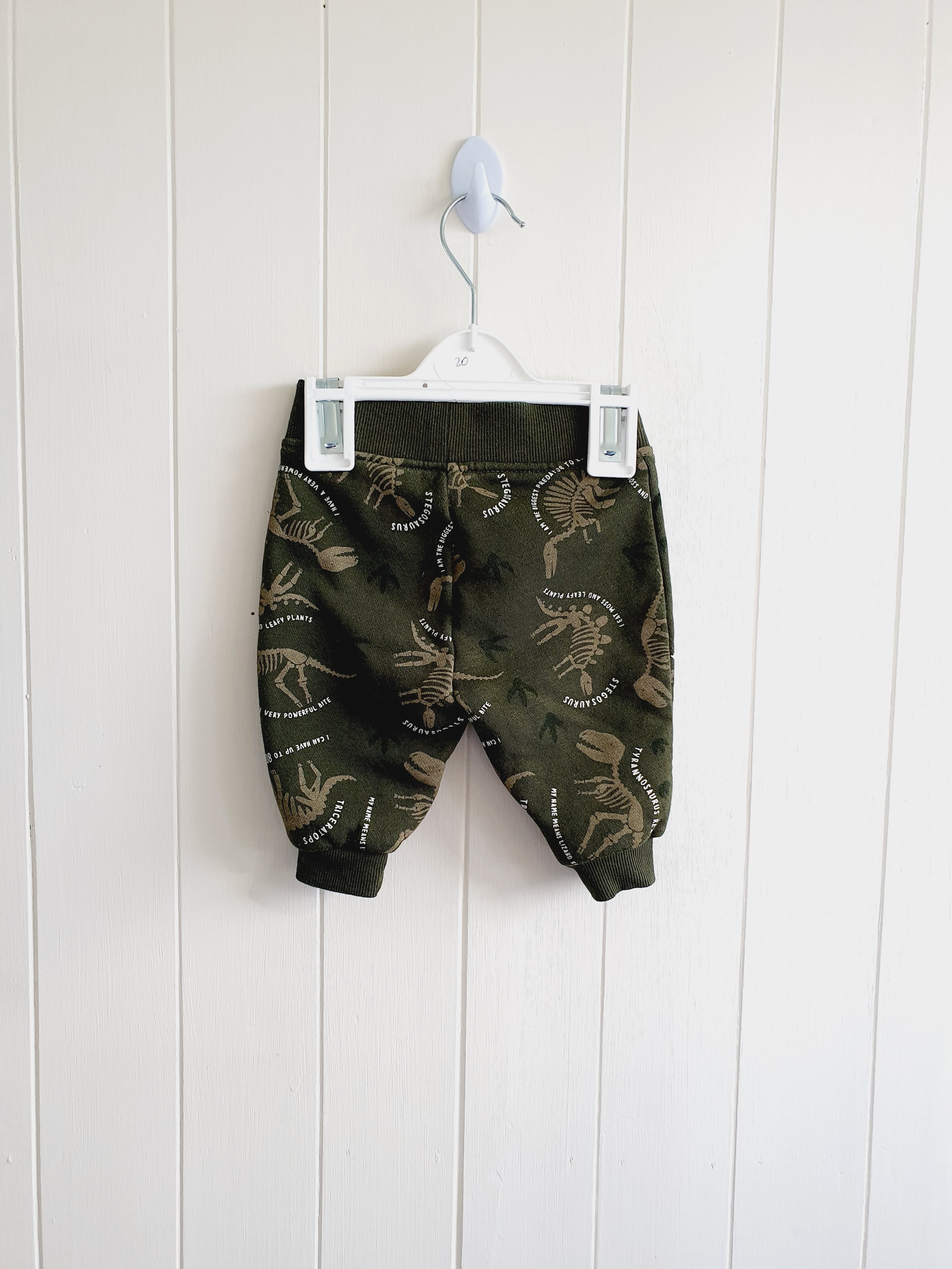 Primark khaki dinosaur skeleton joggers 0-3 months