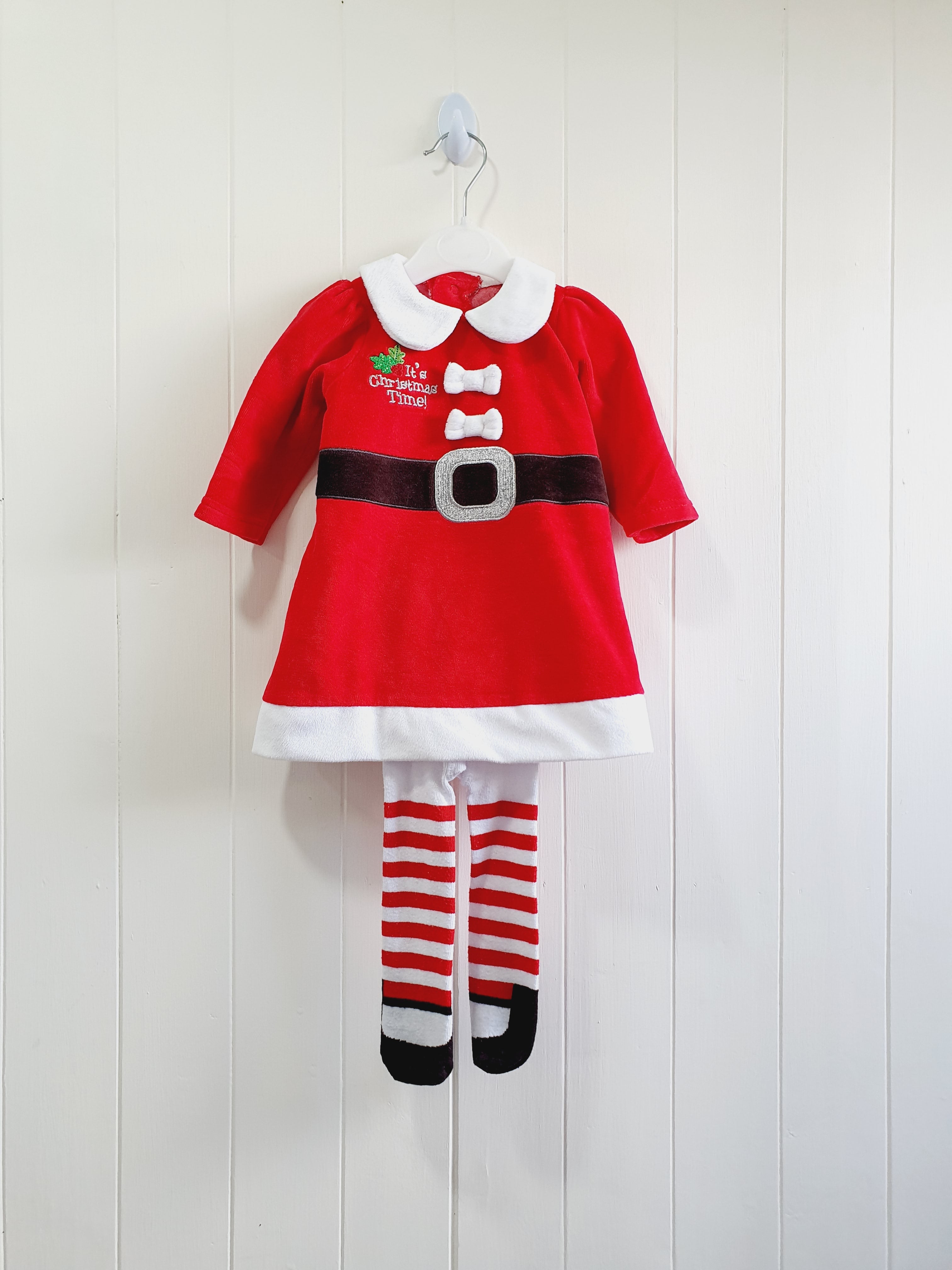George It's Christmas Time velour dress with tights 0-3 months