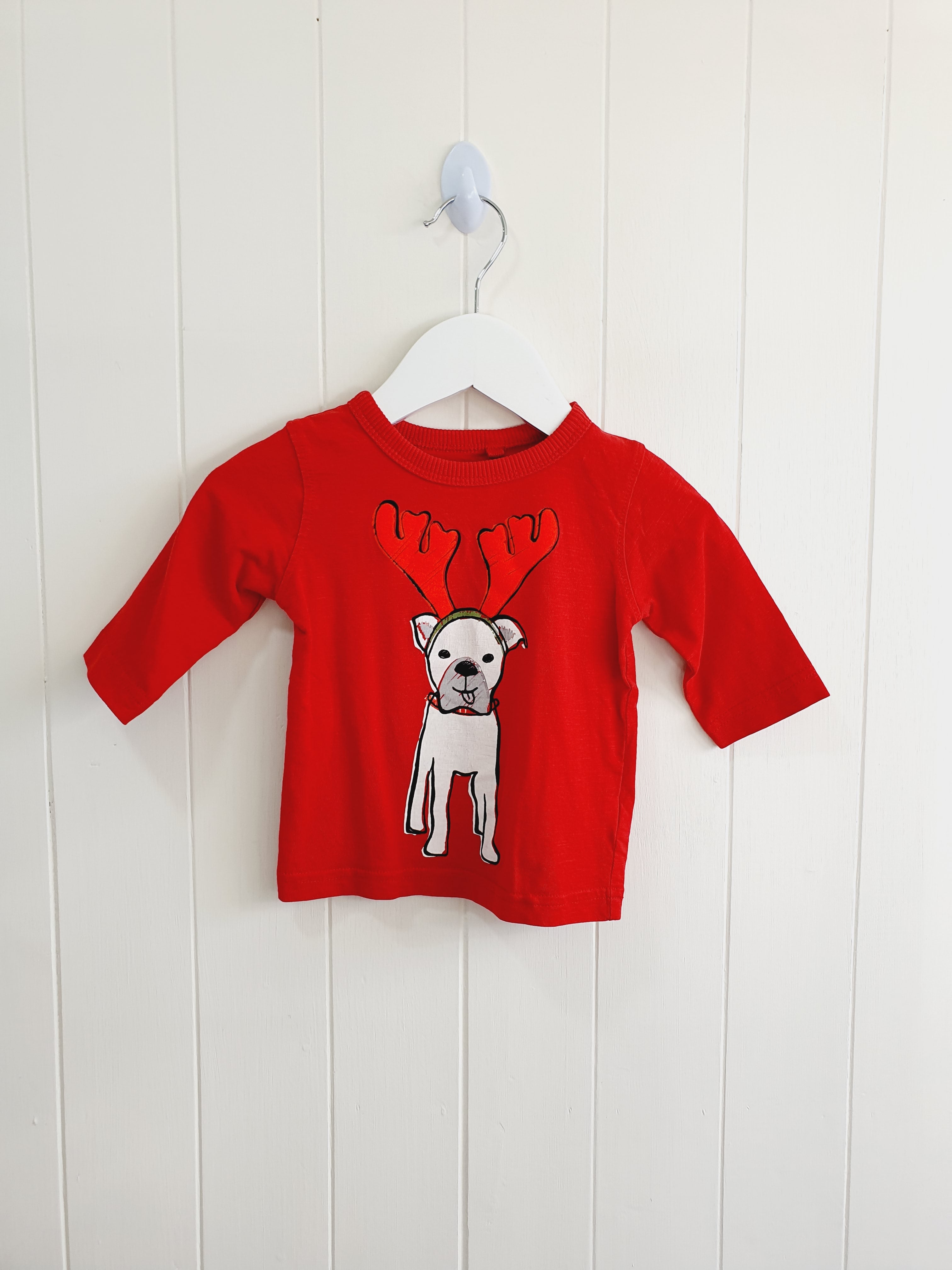 Next dog in antlers red top 3-6 months