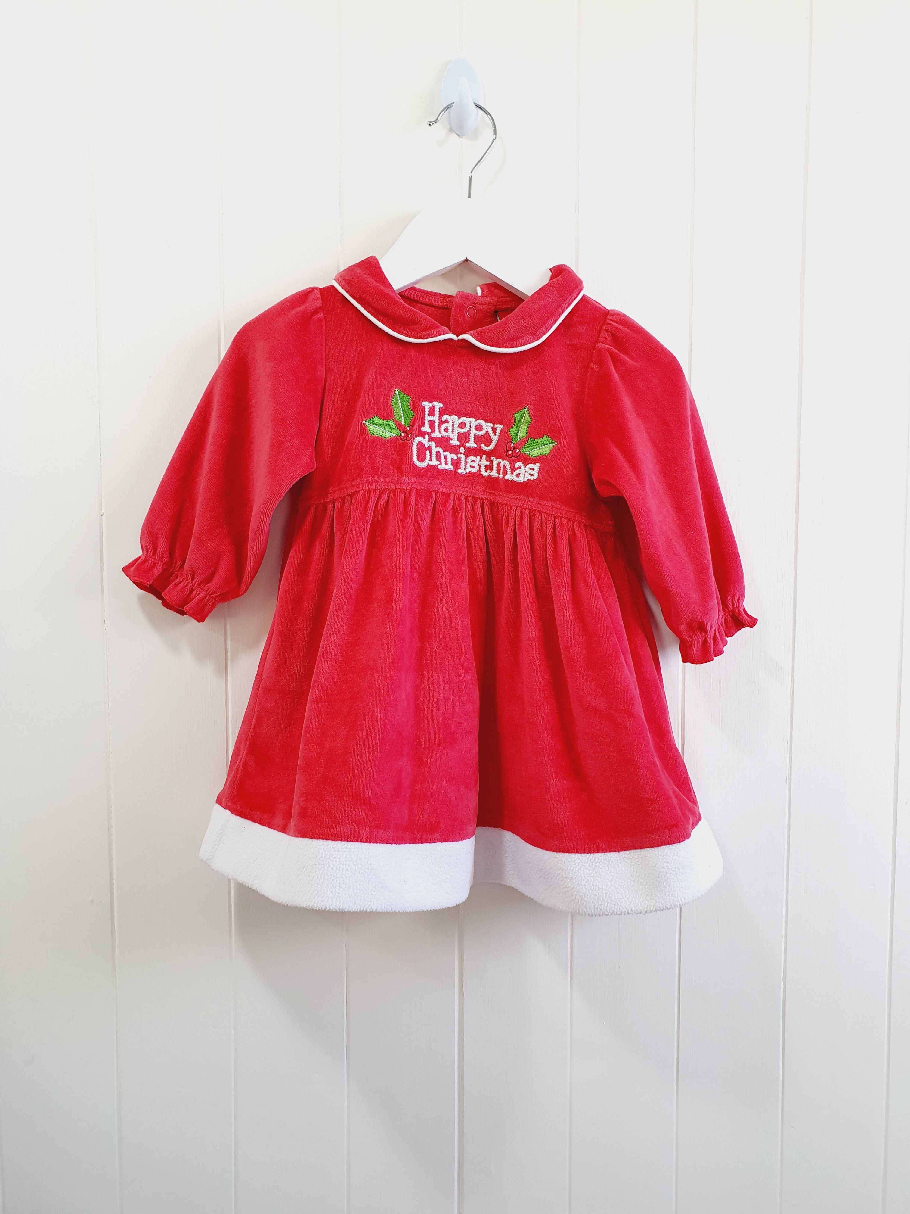 Unbranded red velour dress Happy Christmas 6-12 months