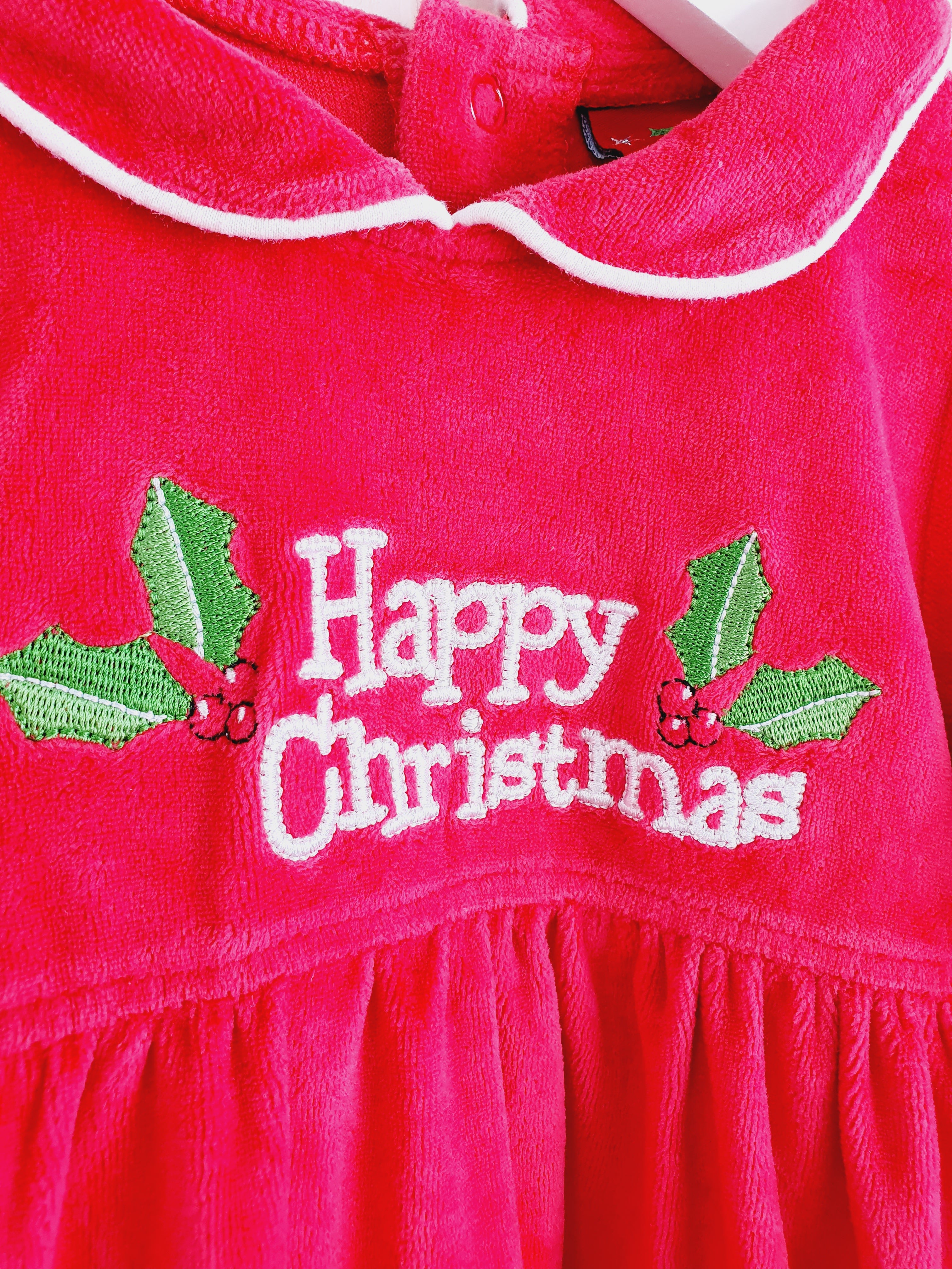 Unbranded red velour dress Happy Christmas 6-12 months