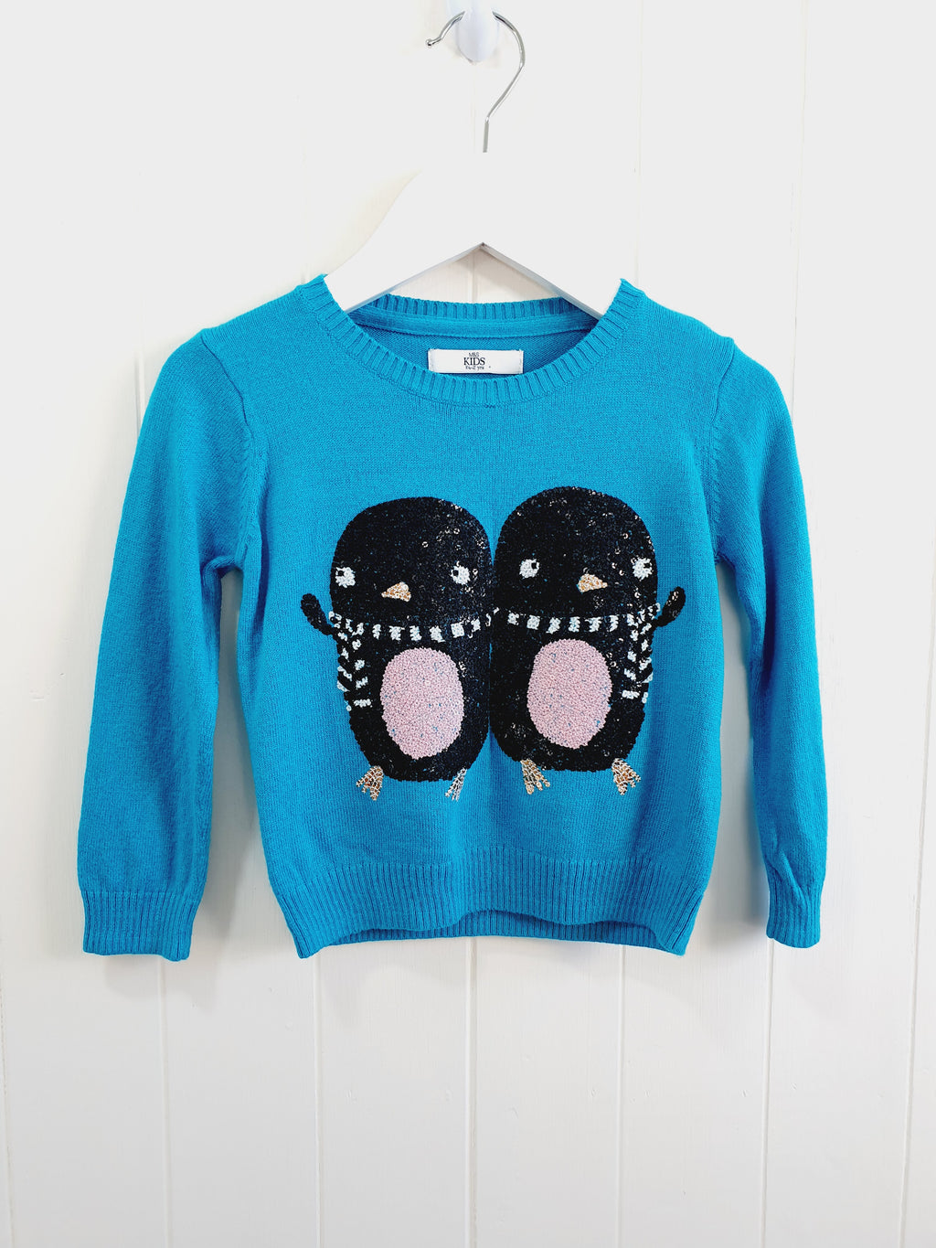 M&S Kids sequin penguin knit jumper 1.1/2-2 years