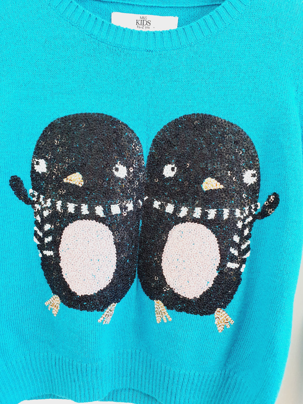 M&S Kids sequin penguin knit jumper 1.1/2-2 years