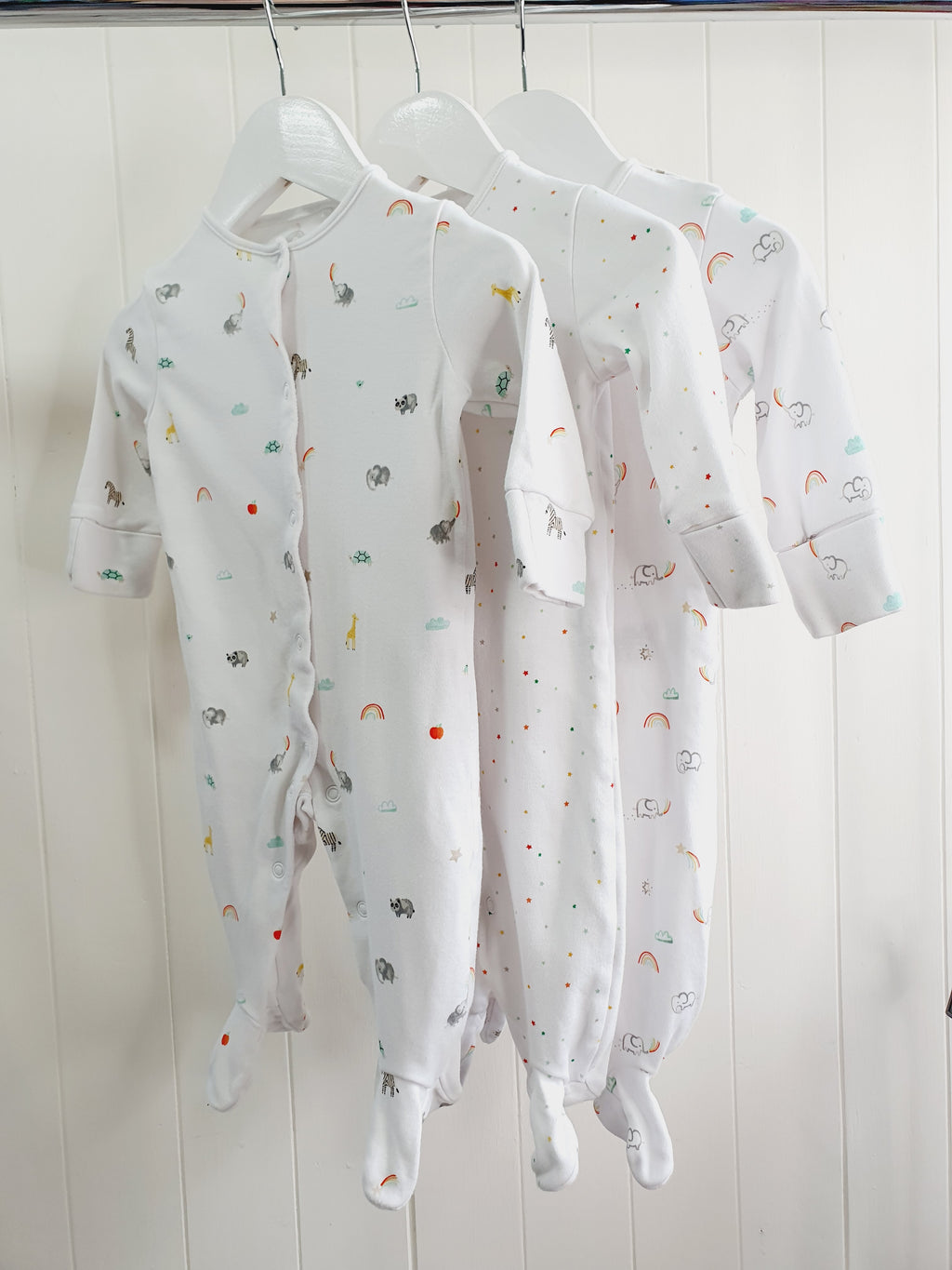 Next rainbows and elephants print sleepsuits 3-6 months