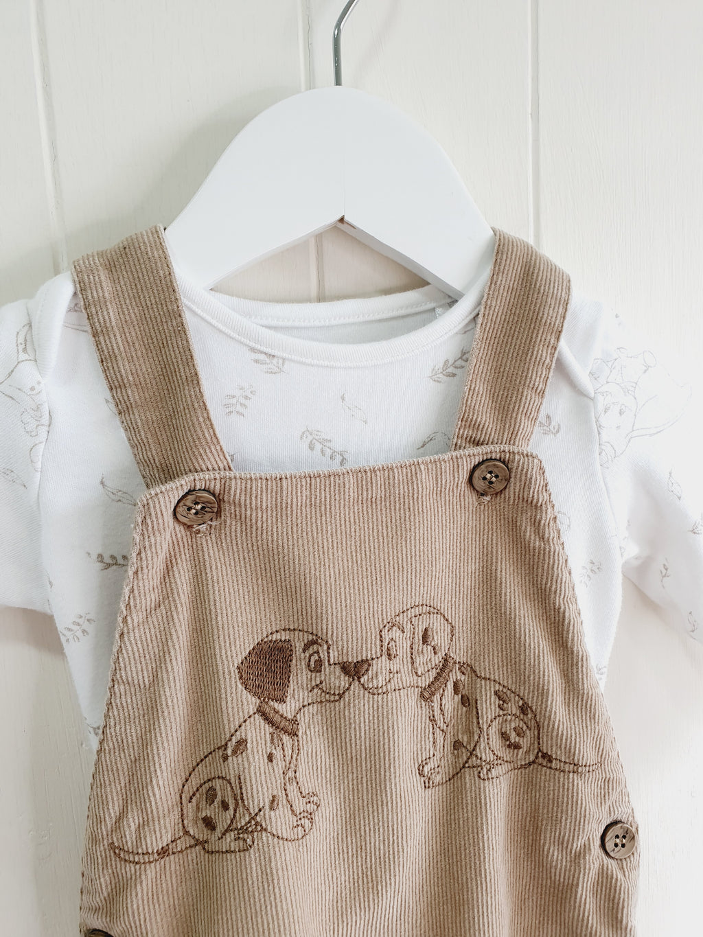 Mothercare Dalmatians dungarees and bodysuit set  6-9 months