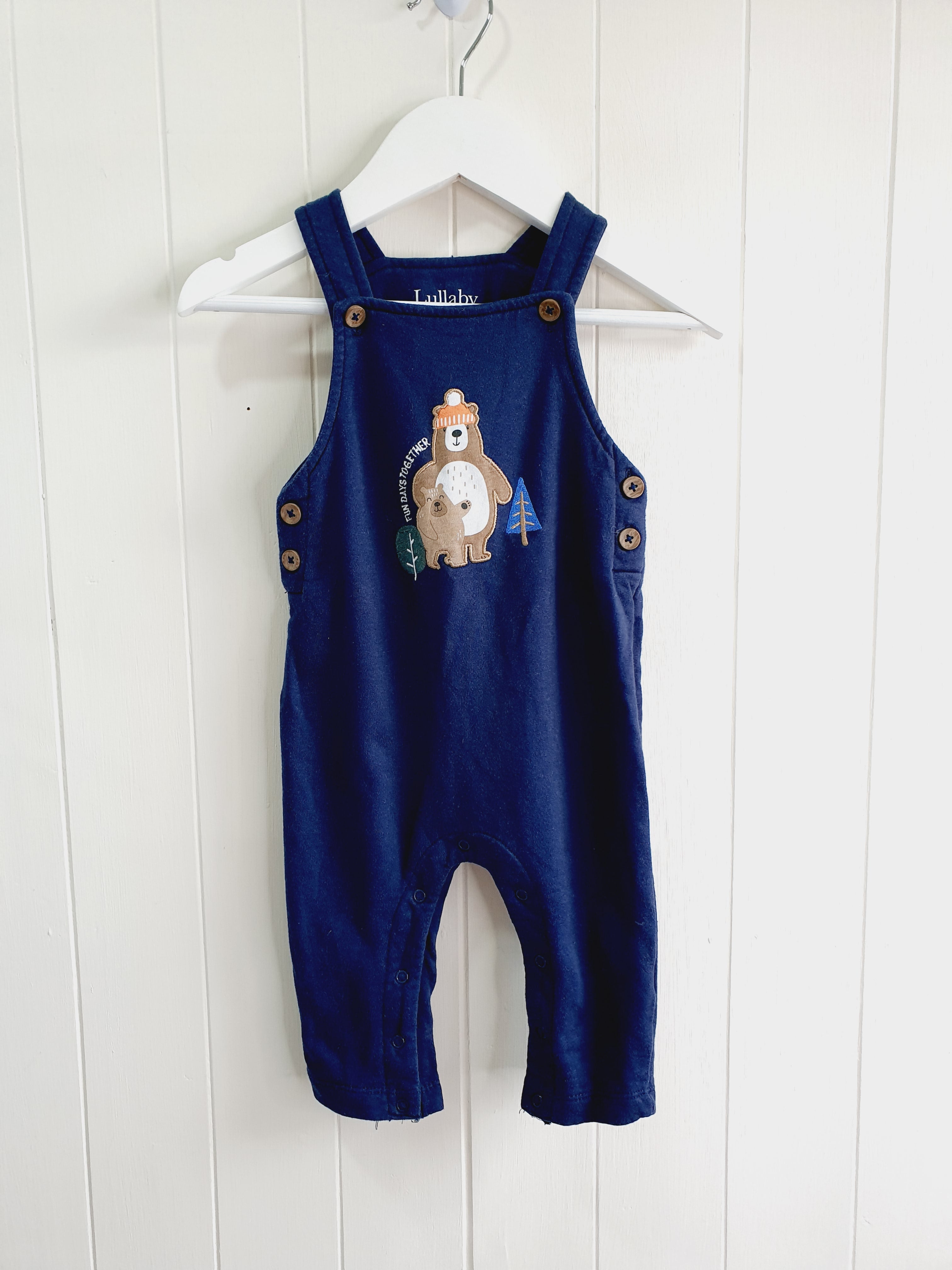 Lullaby bear print dungarees 6-9 months