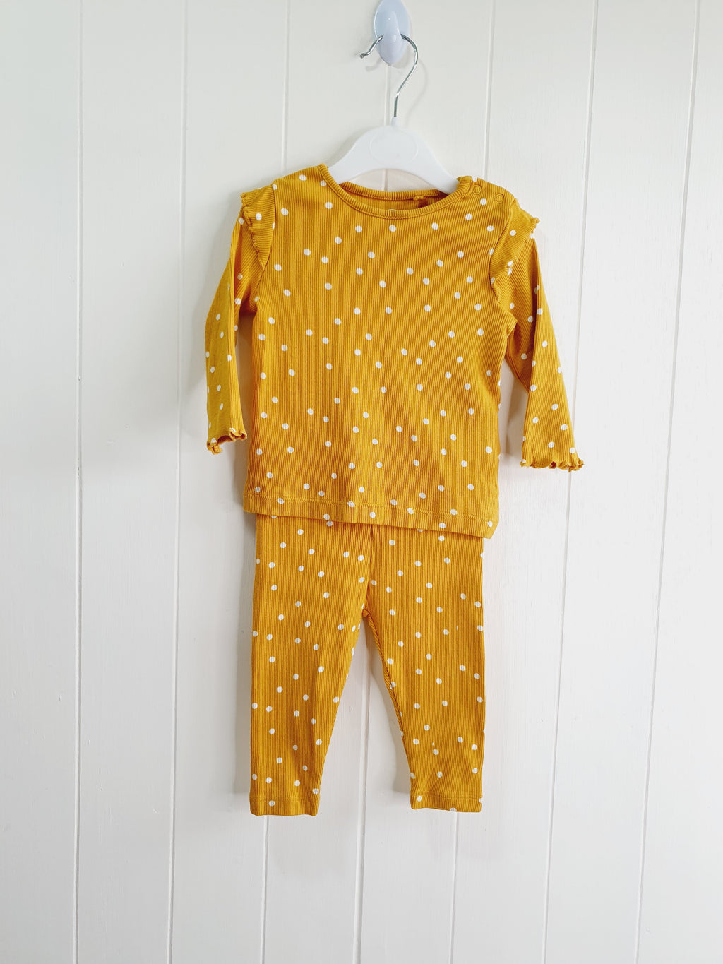 Next mustard polka dot leggings and top set 3-6 months