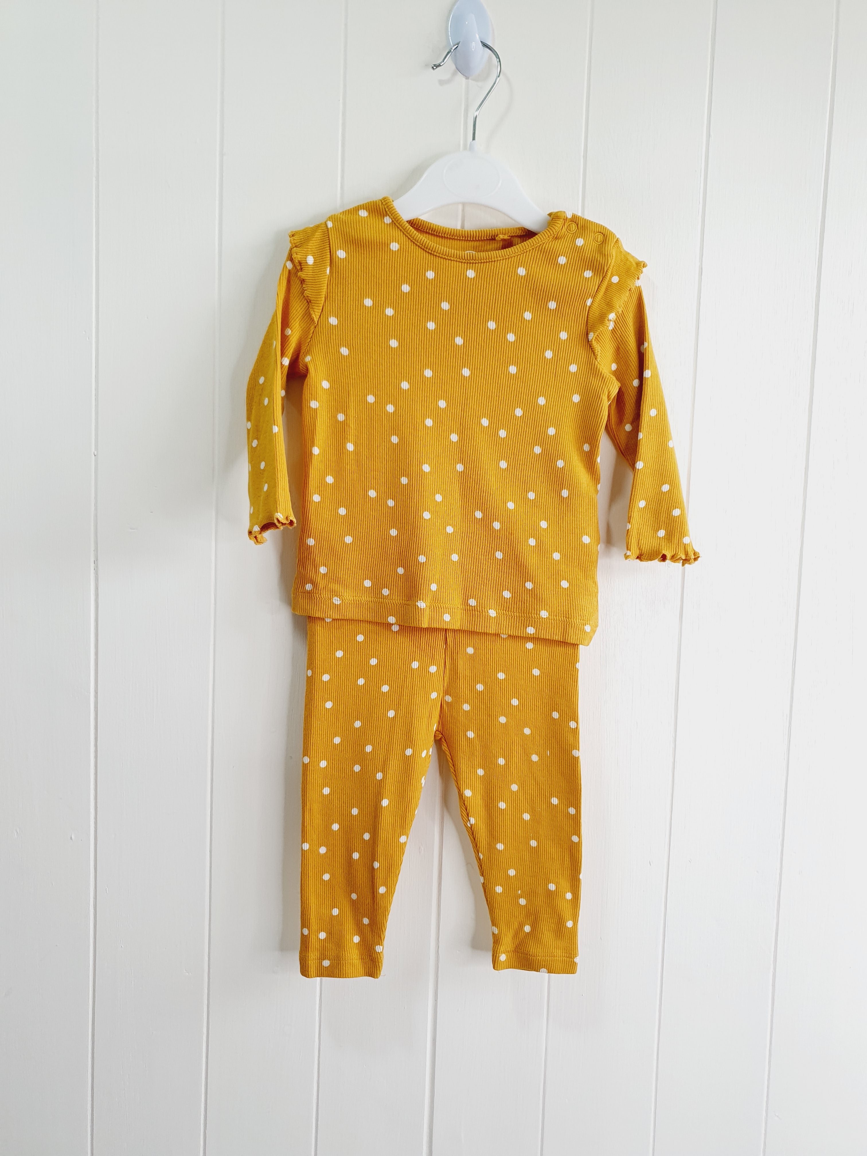 Next mustard polka dot leggings and top set 3-6 months