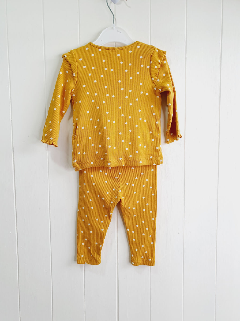 Next mustard polka dot leggings and top set 3-6 months