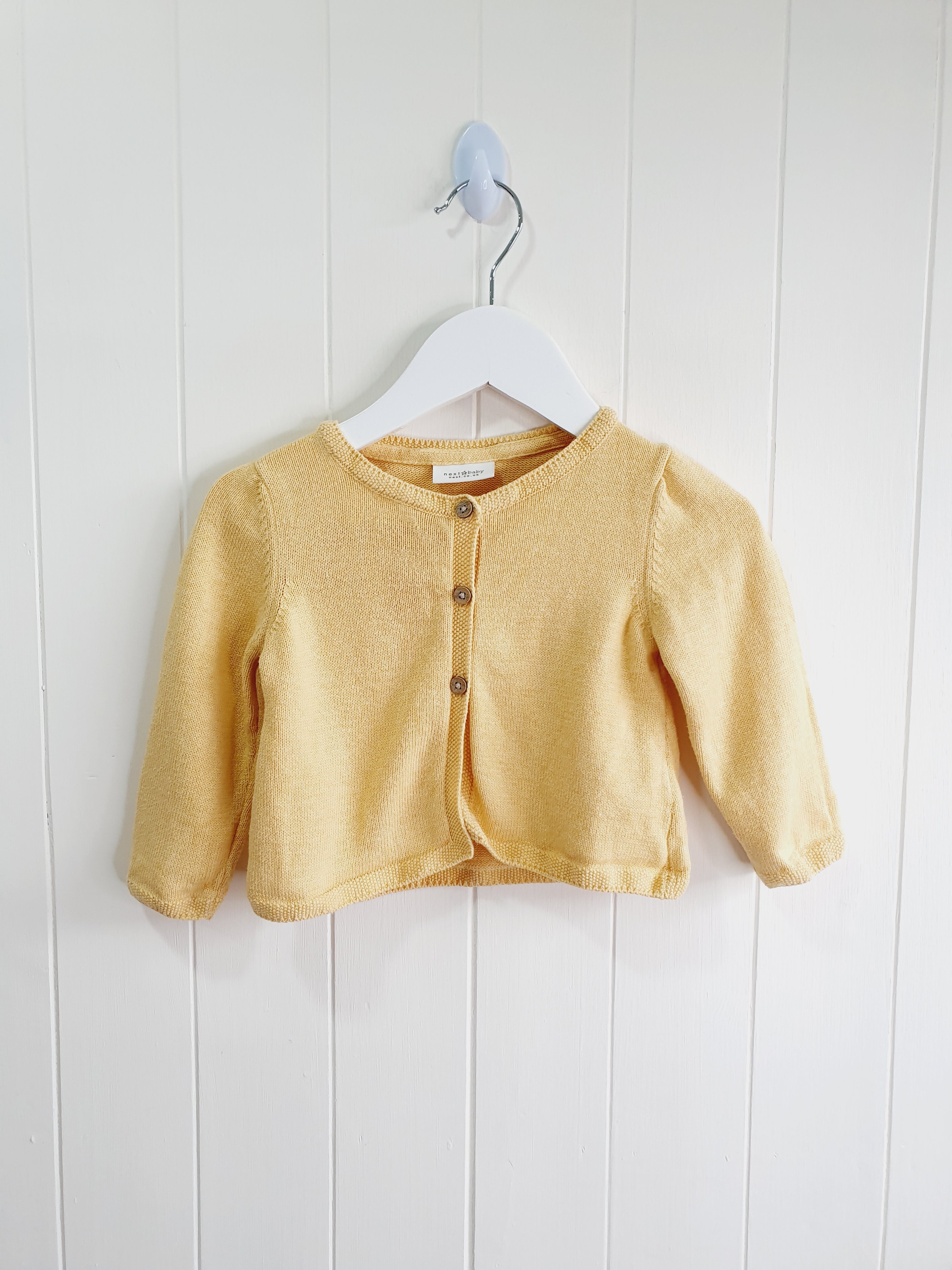Next yellow 3 button cardigan 9-12 months