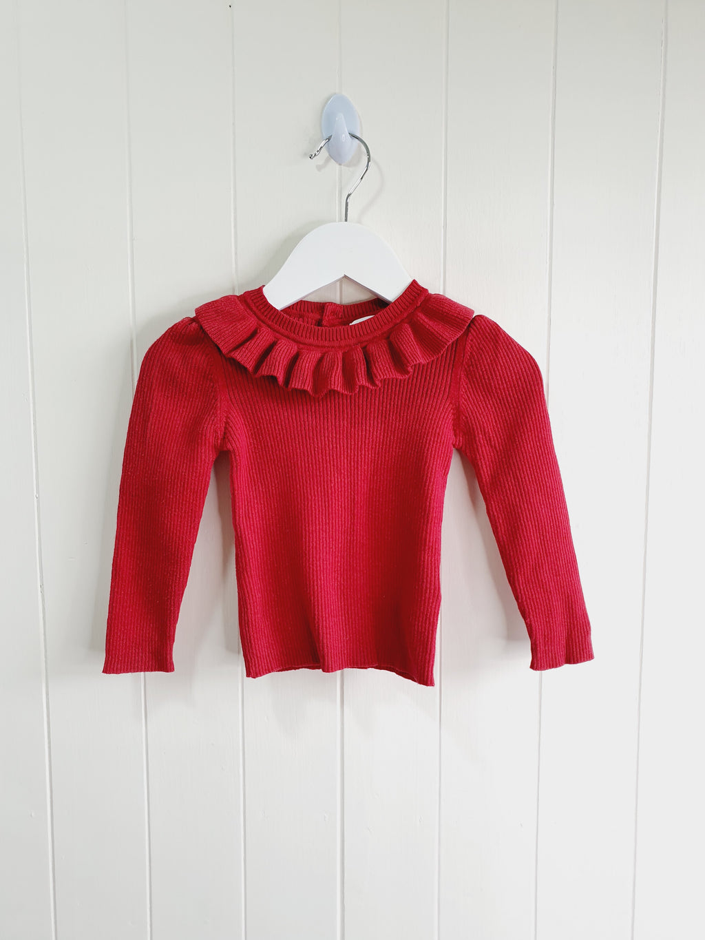 Next red knit top with frill collar 9-12 months