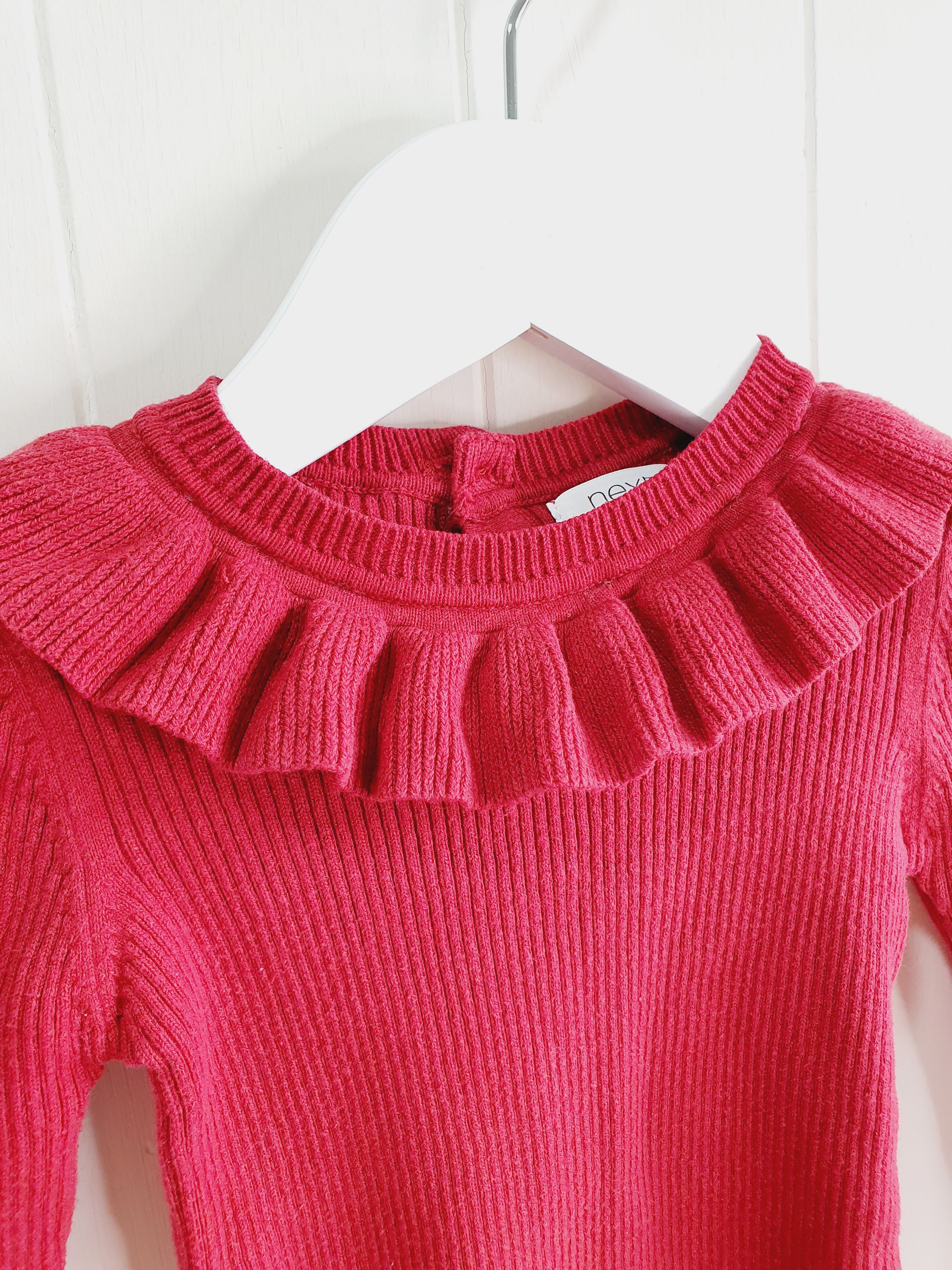 Next red knit top with frill collar 9-12 months