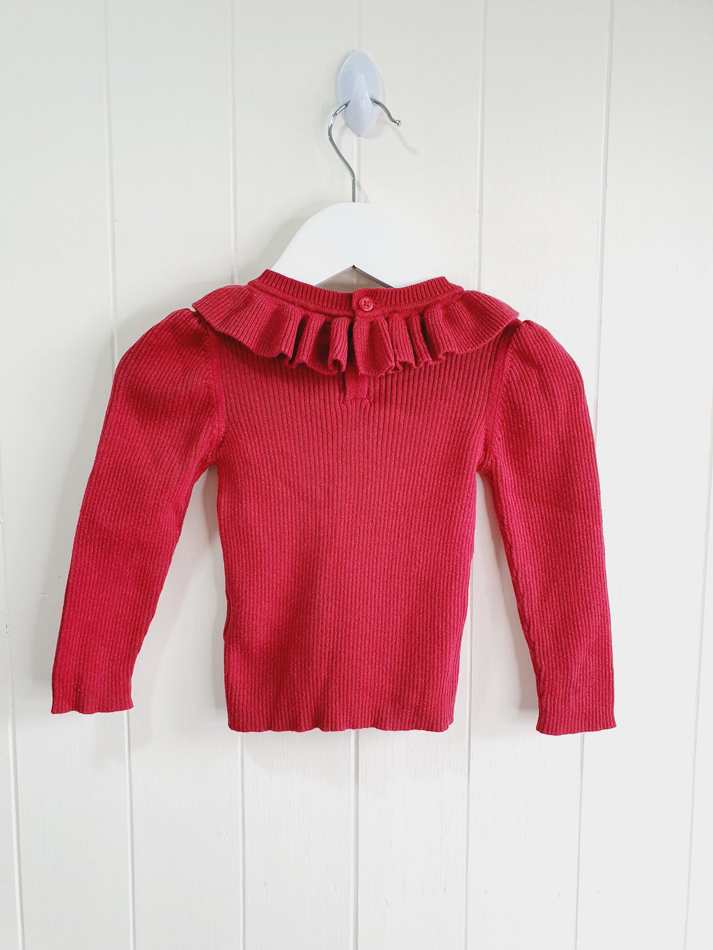 Next red knit top with frill collar 9-12 months