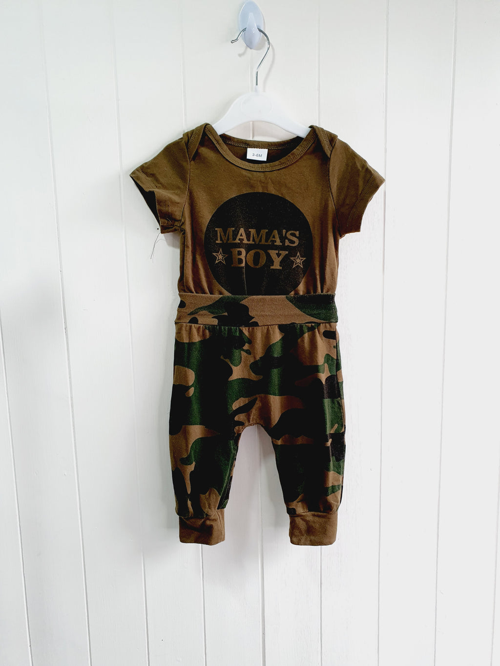 Unbranded Mama's boy camouflage joggers and bodysuit set 3-6 months