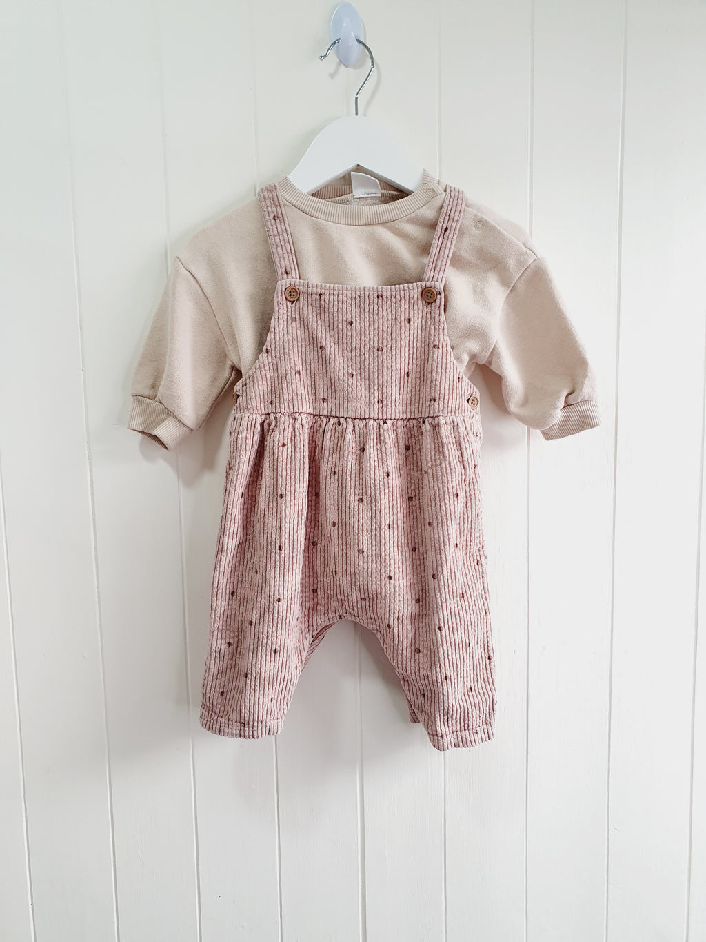 Next corduroy dungaree and bodysuit set 3-6 months