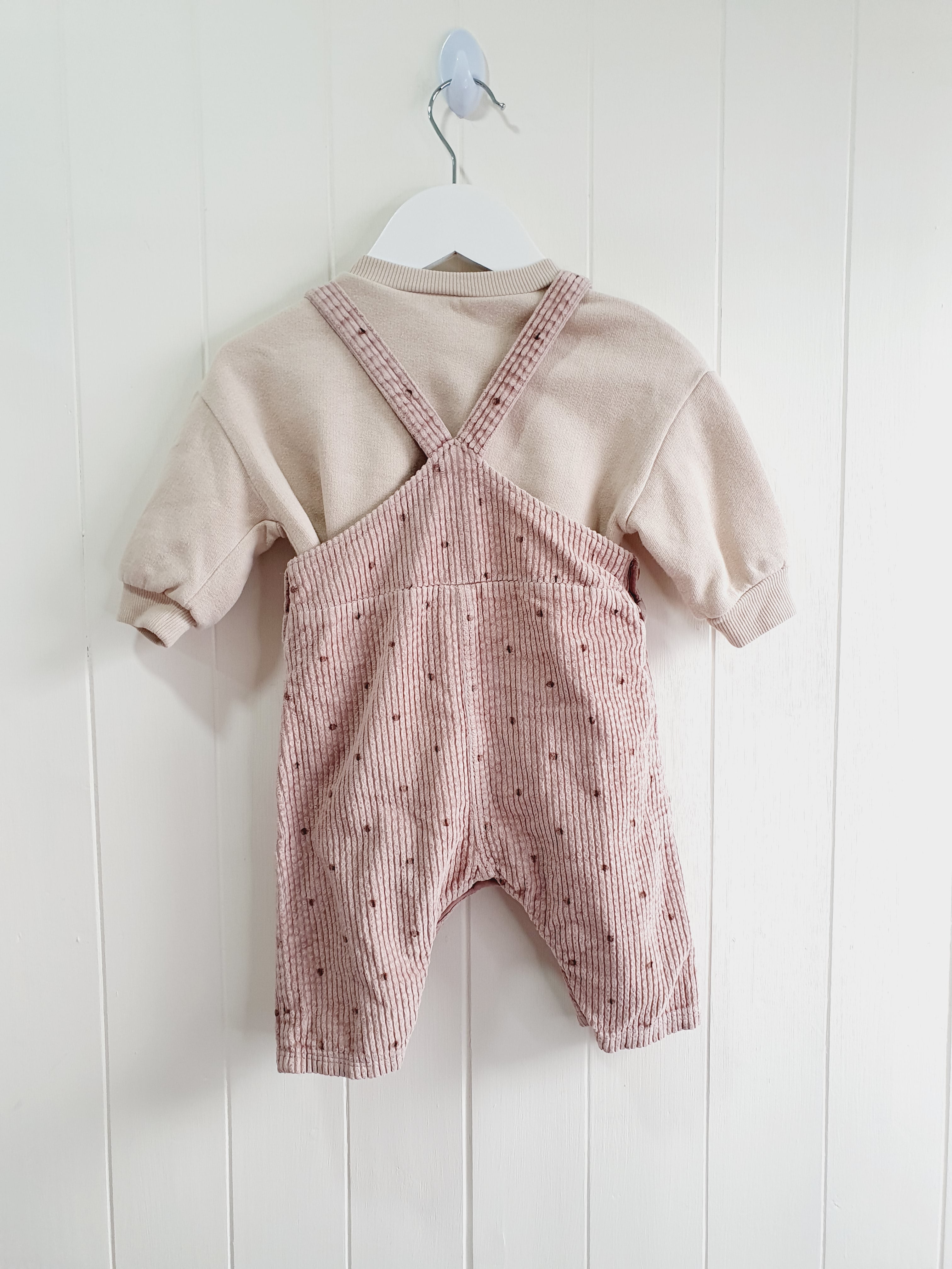Next corduroy dungaree and bodysuit set 3-6 months