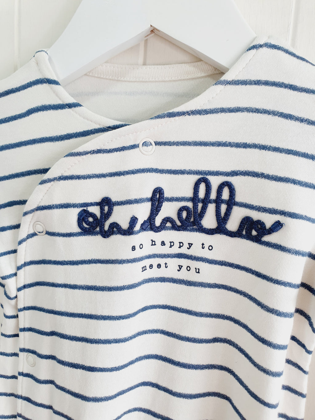 George white and blue stripy Oh Hello sleepsuit 3-6 months