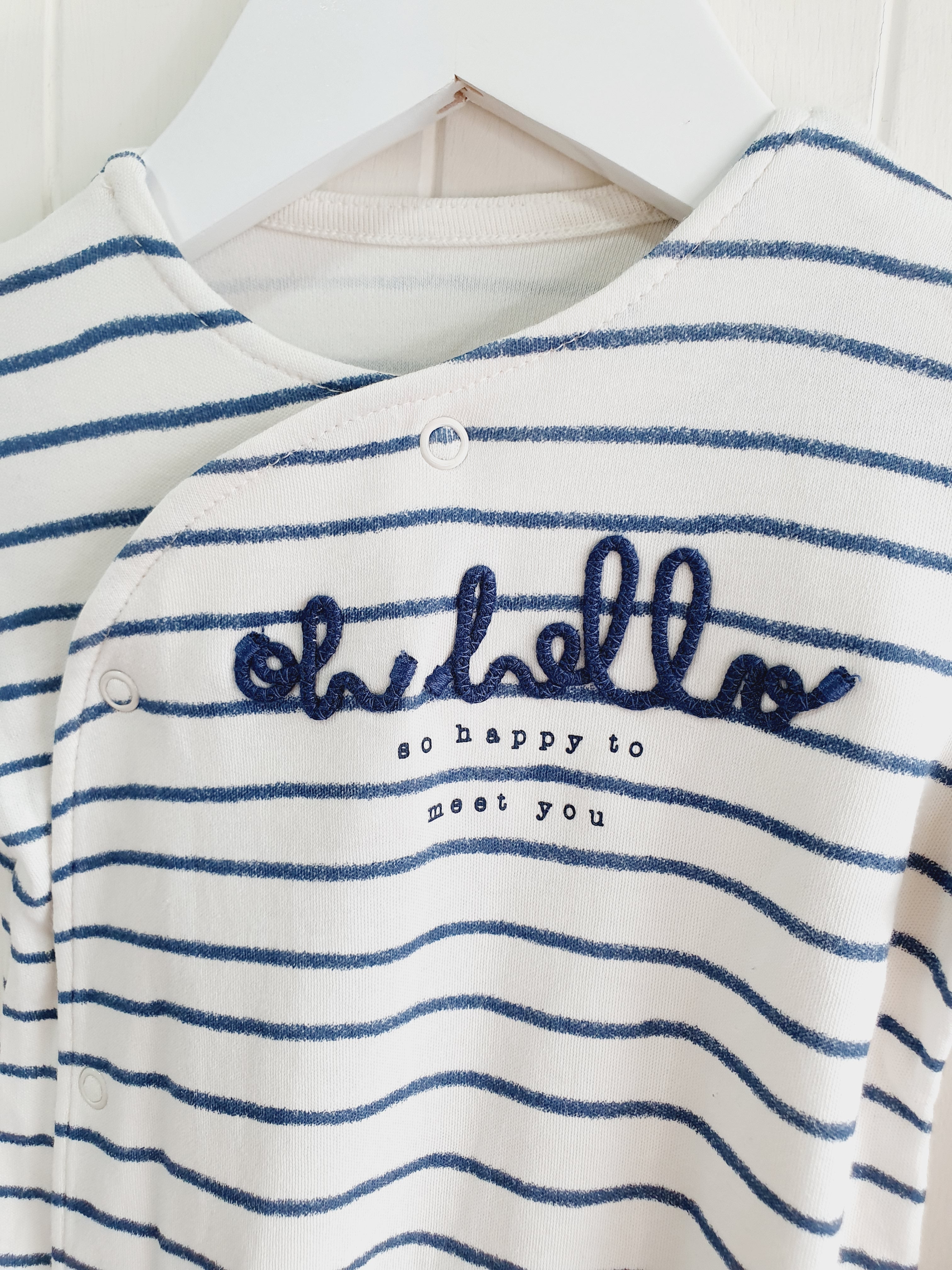 George white and blue stripy Oh Hello sleepsuit 3-6 months