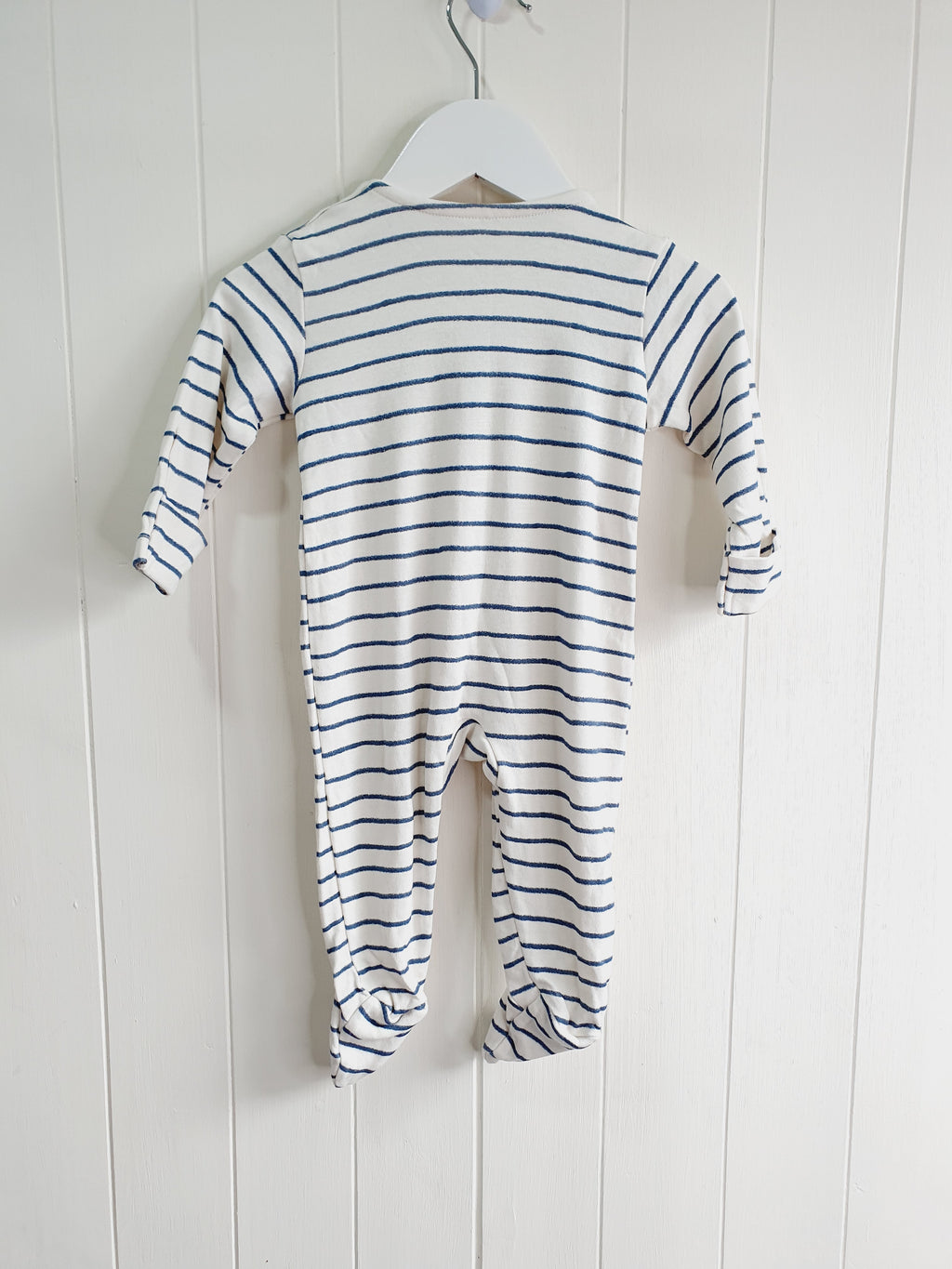 George white and blue stripy Oh Hello sleepsuit 3-6 months