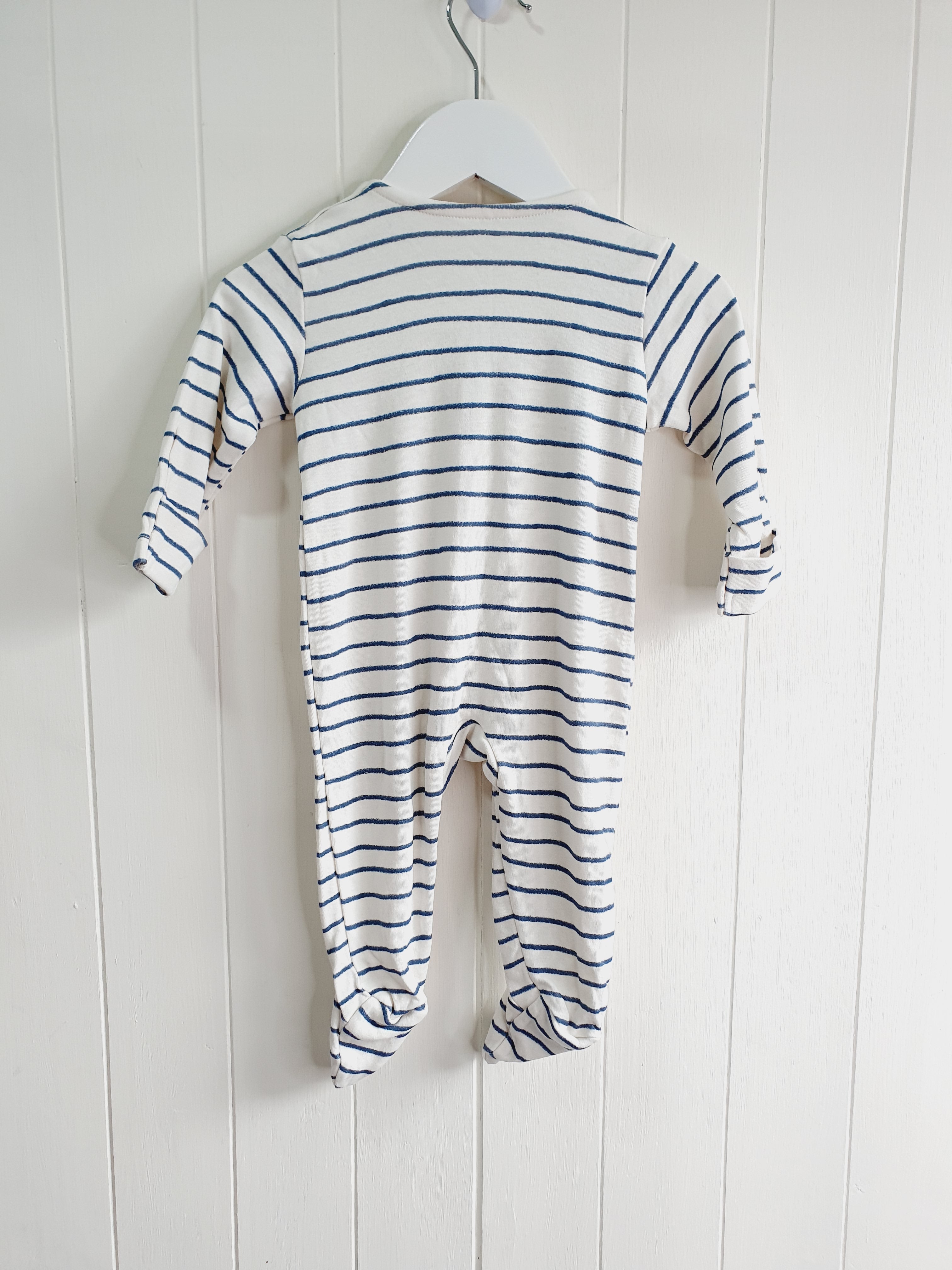 George white and blue stripy Oh Hello sleepsuit 3-6 months