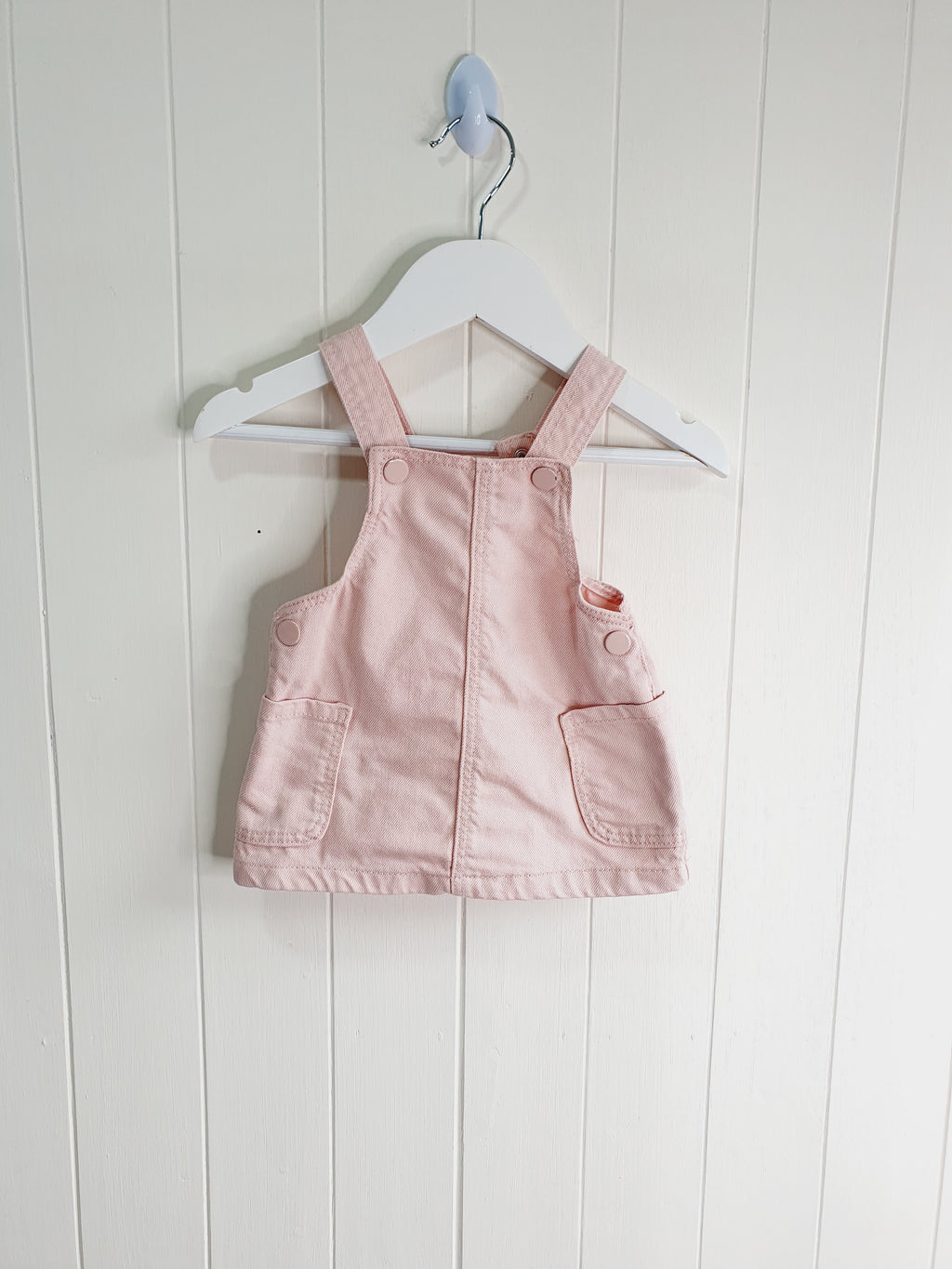 Primark pink denim pinafore dress 0-3 months