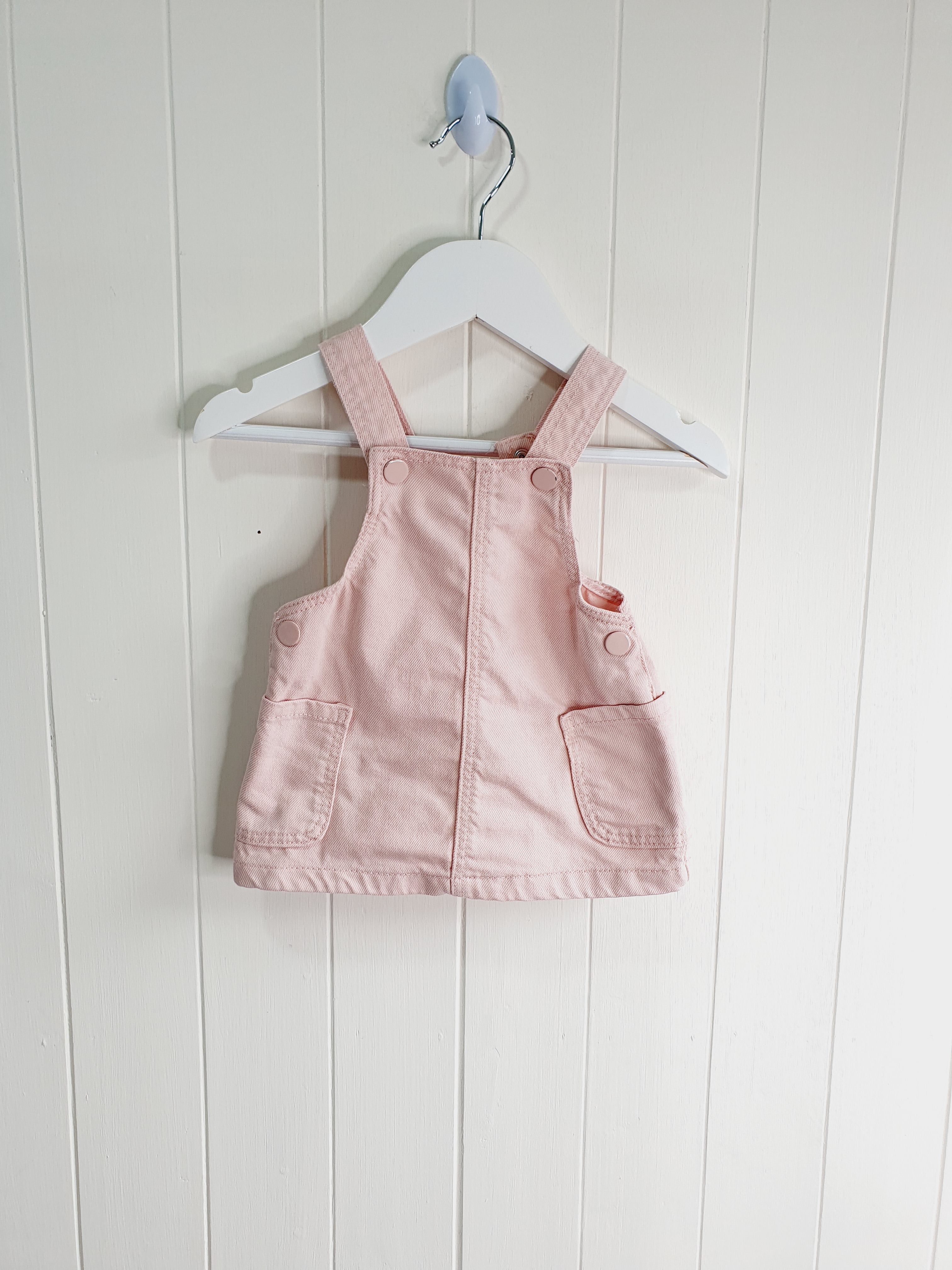 Primark pink denim pinafore dress 0-3 months