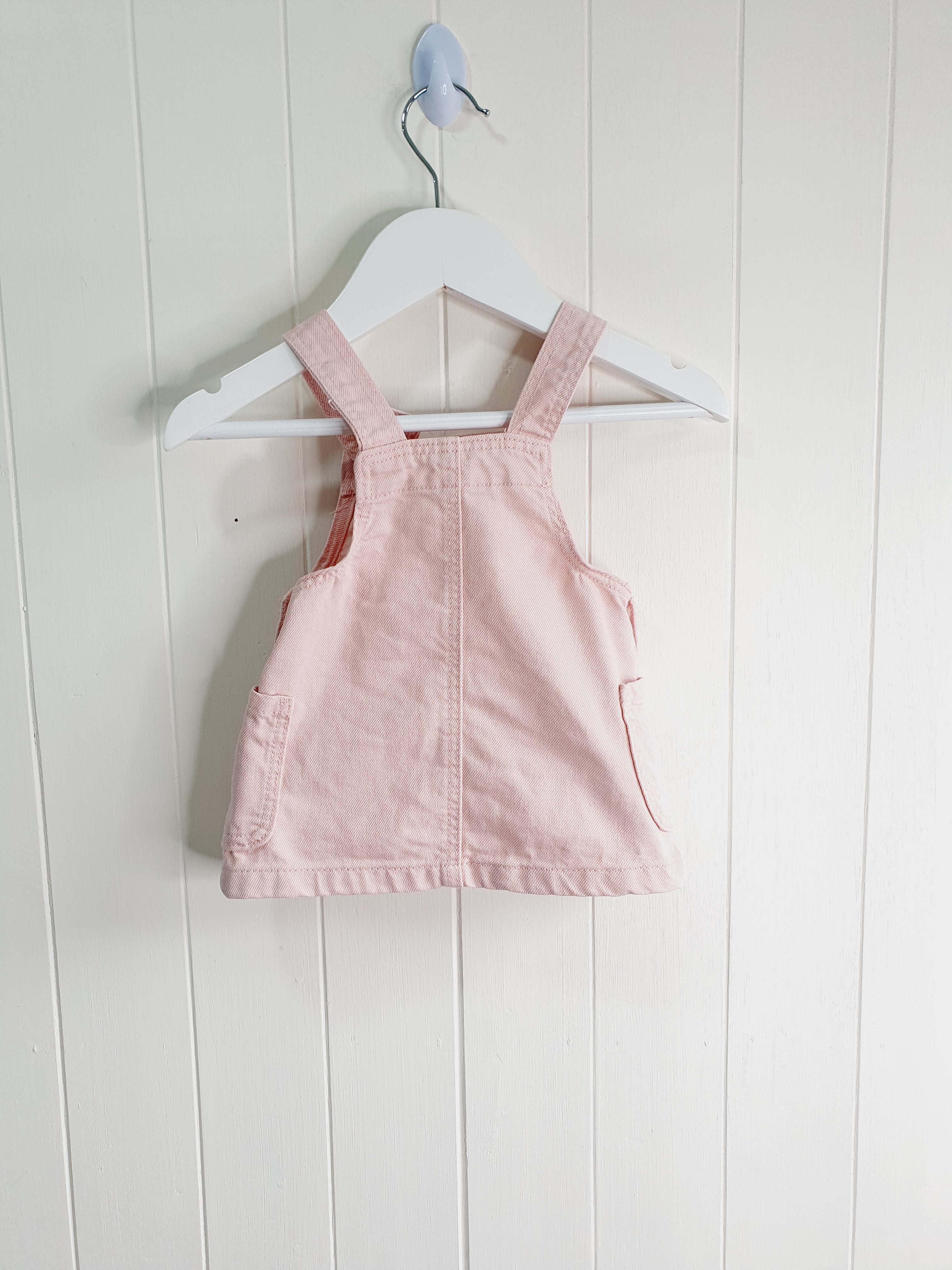 Primark pink denim pinafore dress 0-3 months