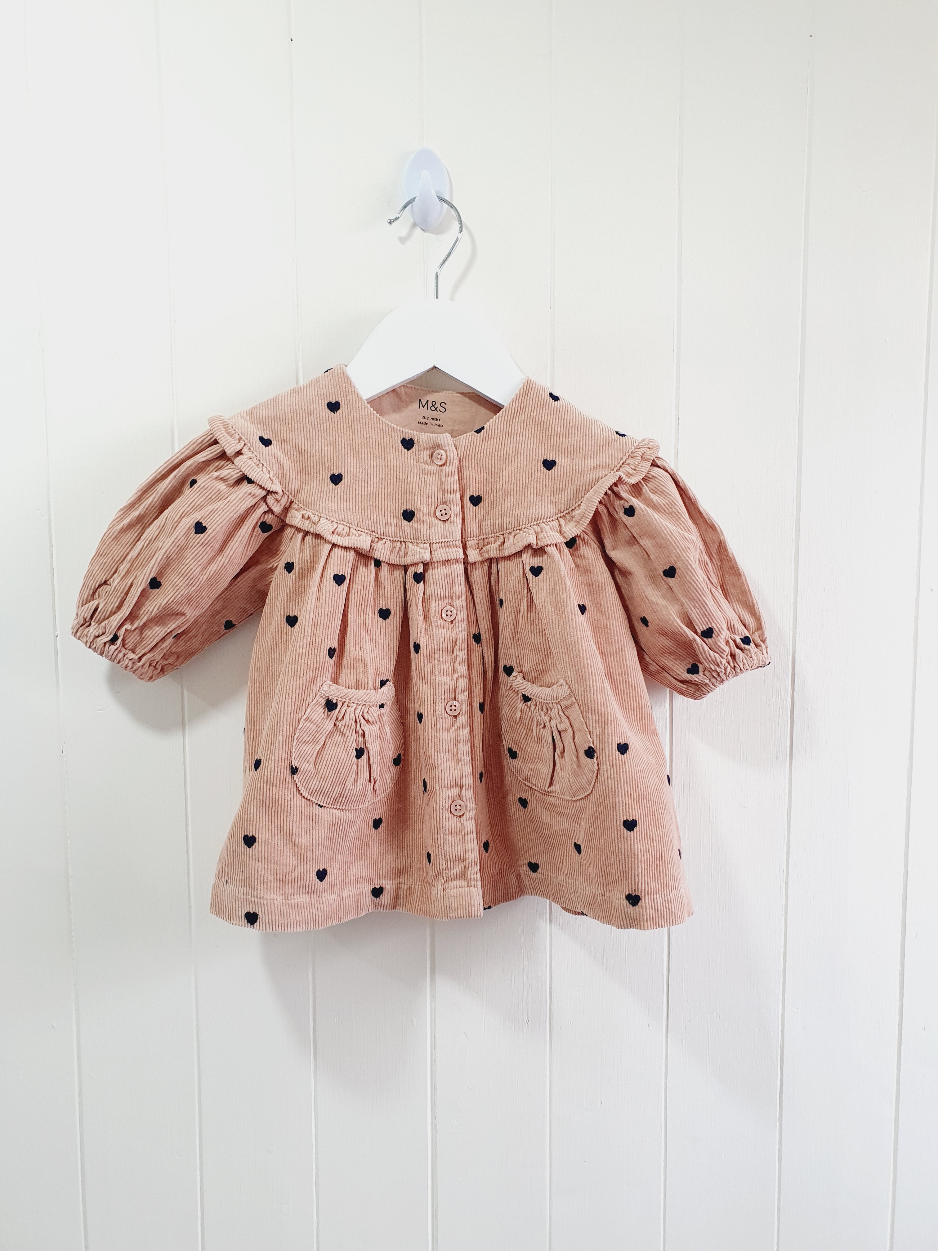 M&S polka dot corduroy dress 0-3 months