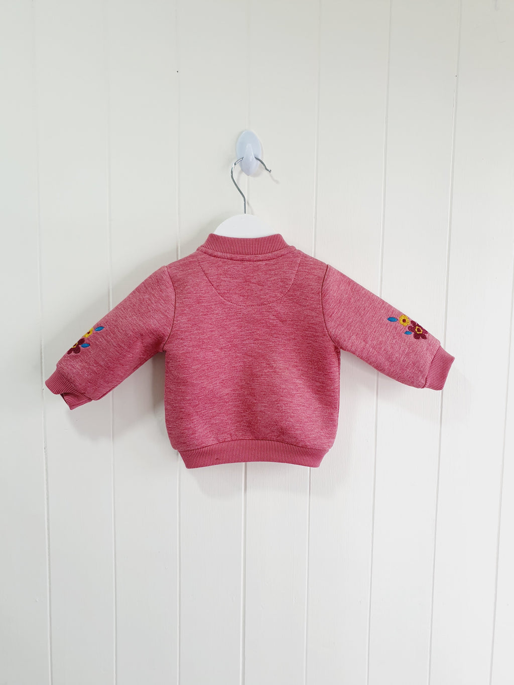 TU pink zip up jumper with embroidered flowers Up to 1 month