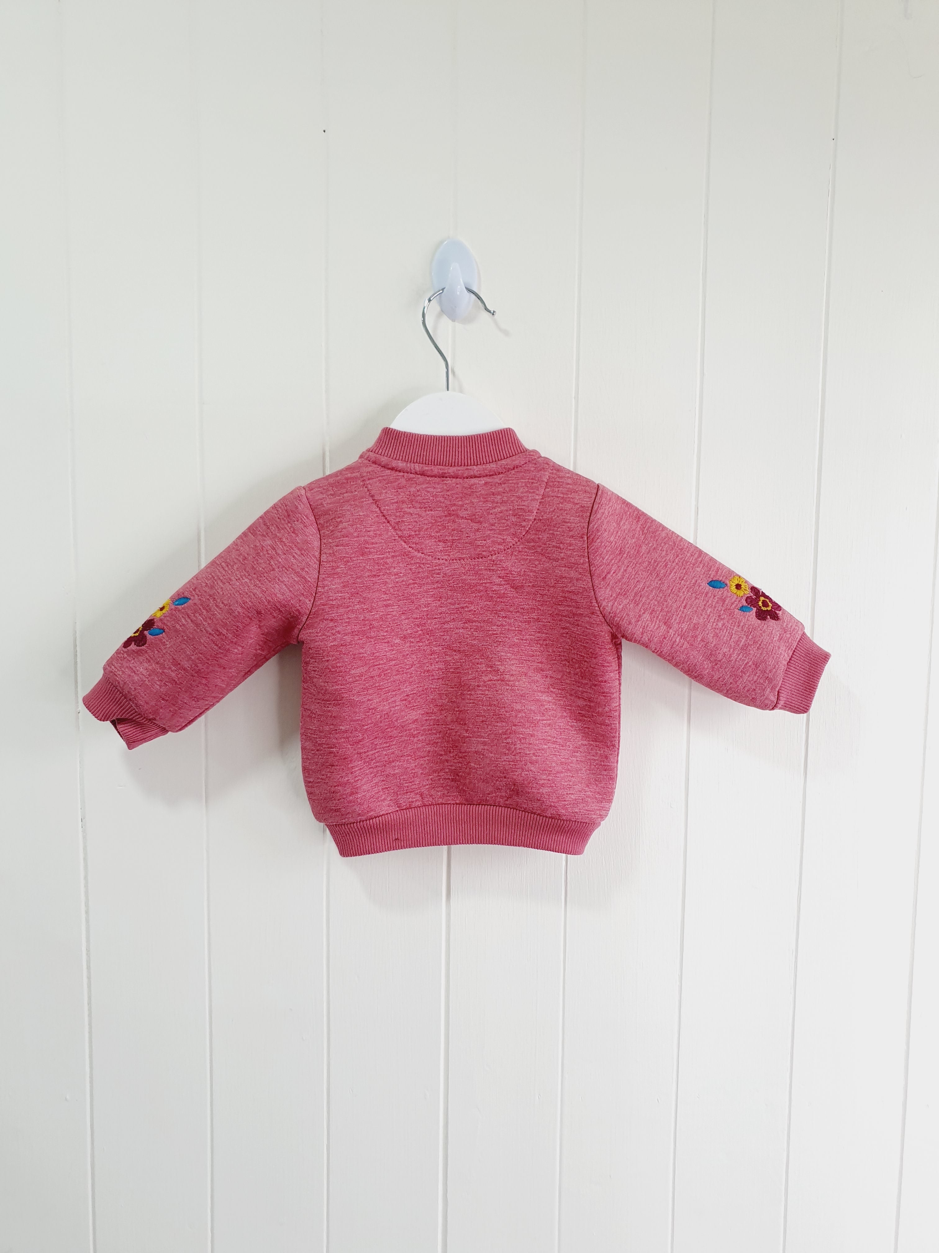 TU pink zip up jumper with embroidered flowers Up to 1 month