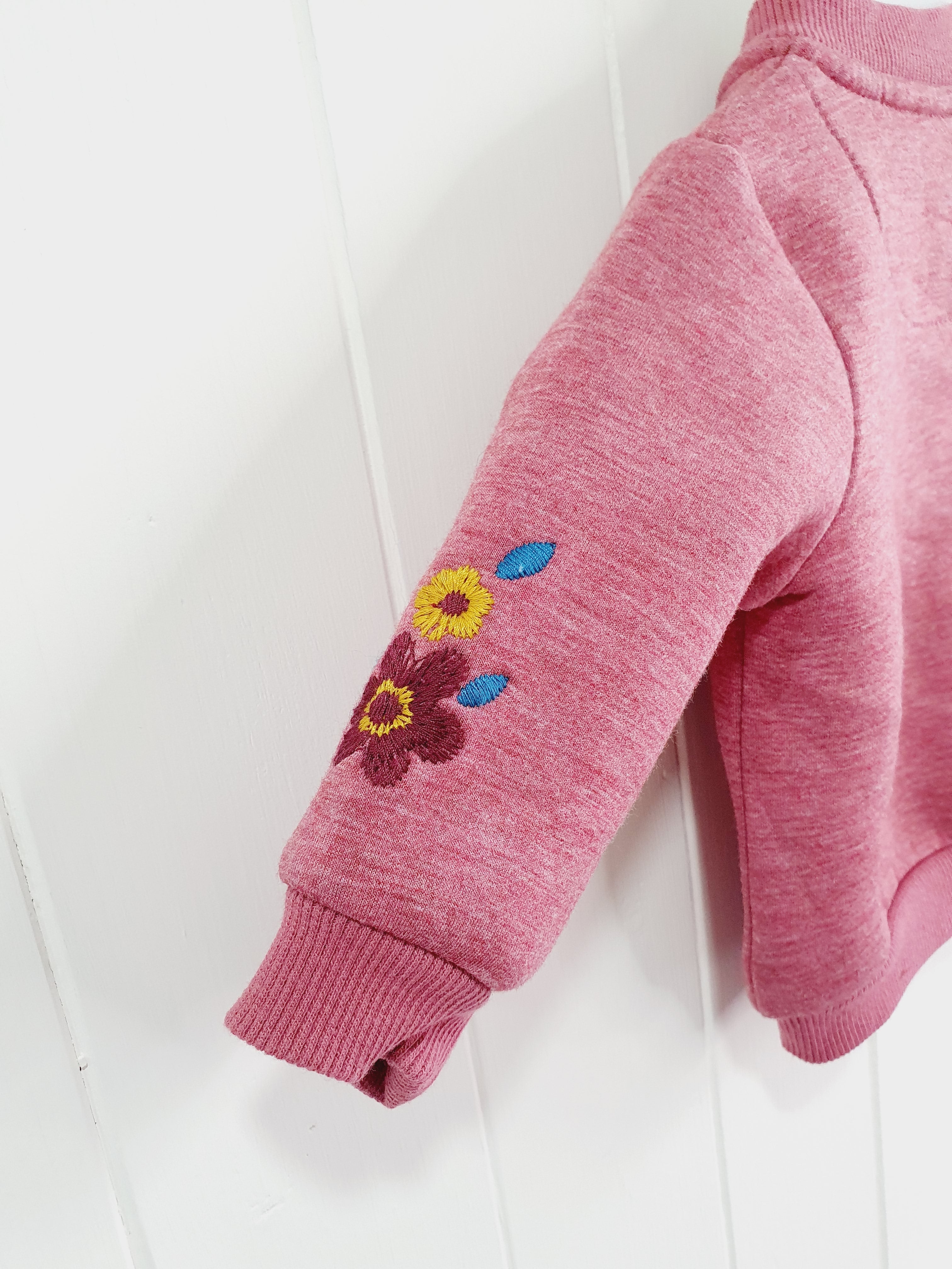 TU pink zip up jumper with embroidered flowers Up to 1 month