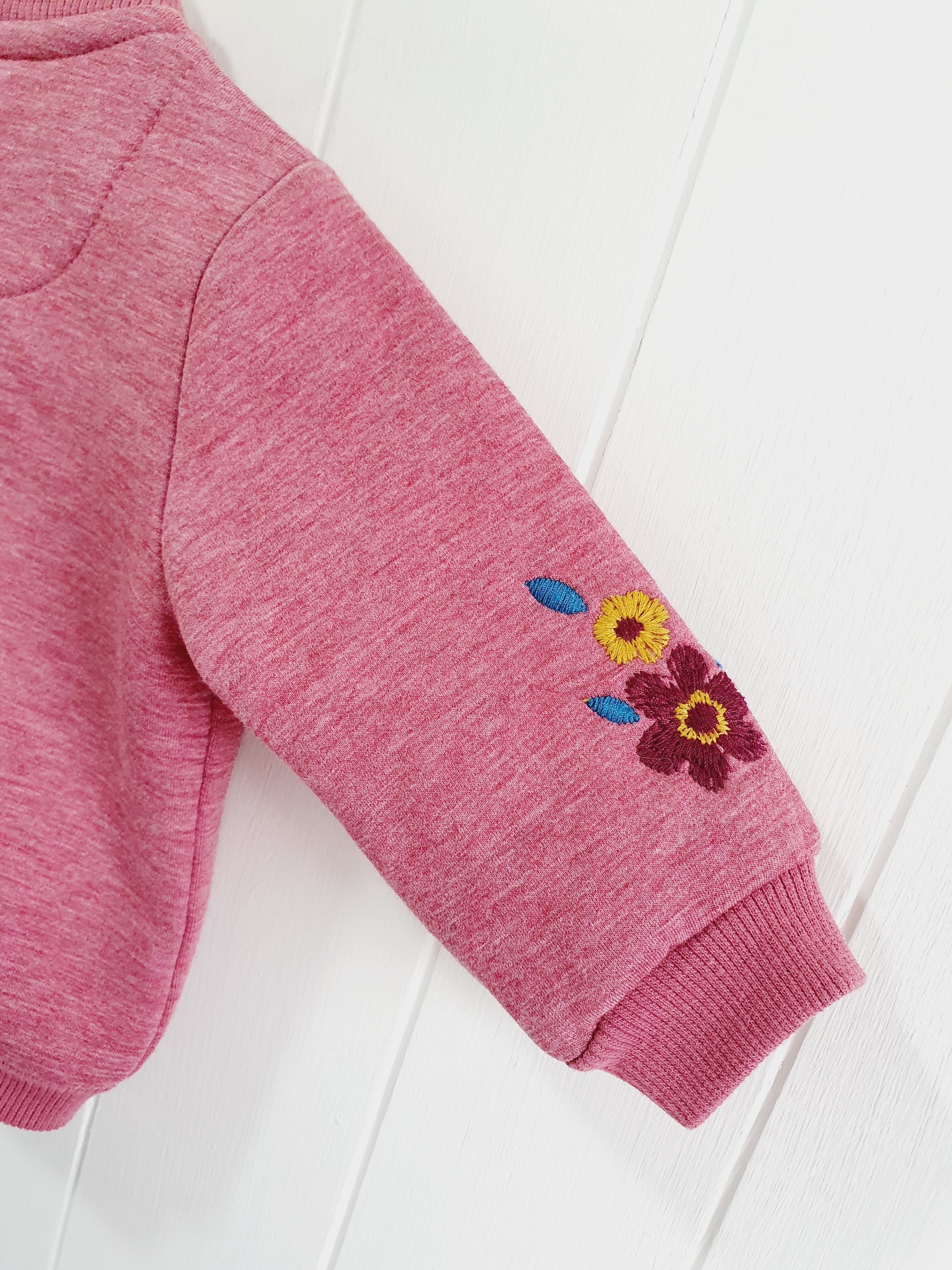 TU pink zip up jumper with embroidered flowers Up to 1 month