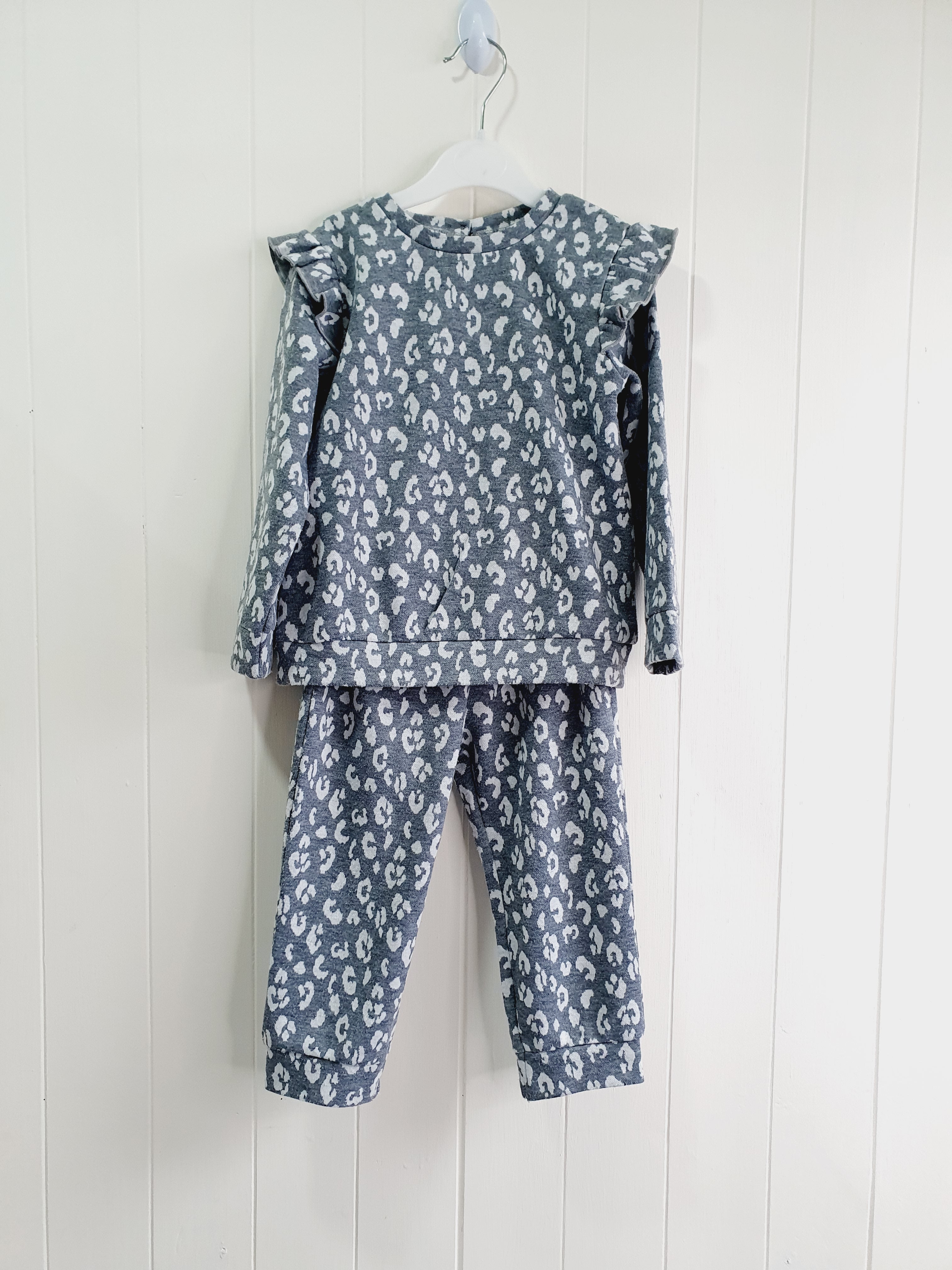 TU grey leopard print  jumper and trousers set 18-24 months