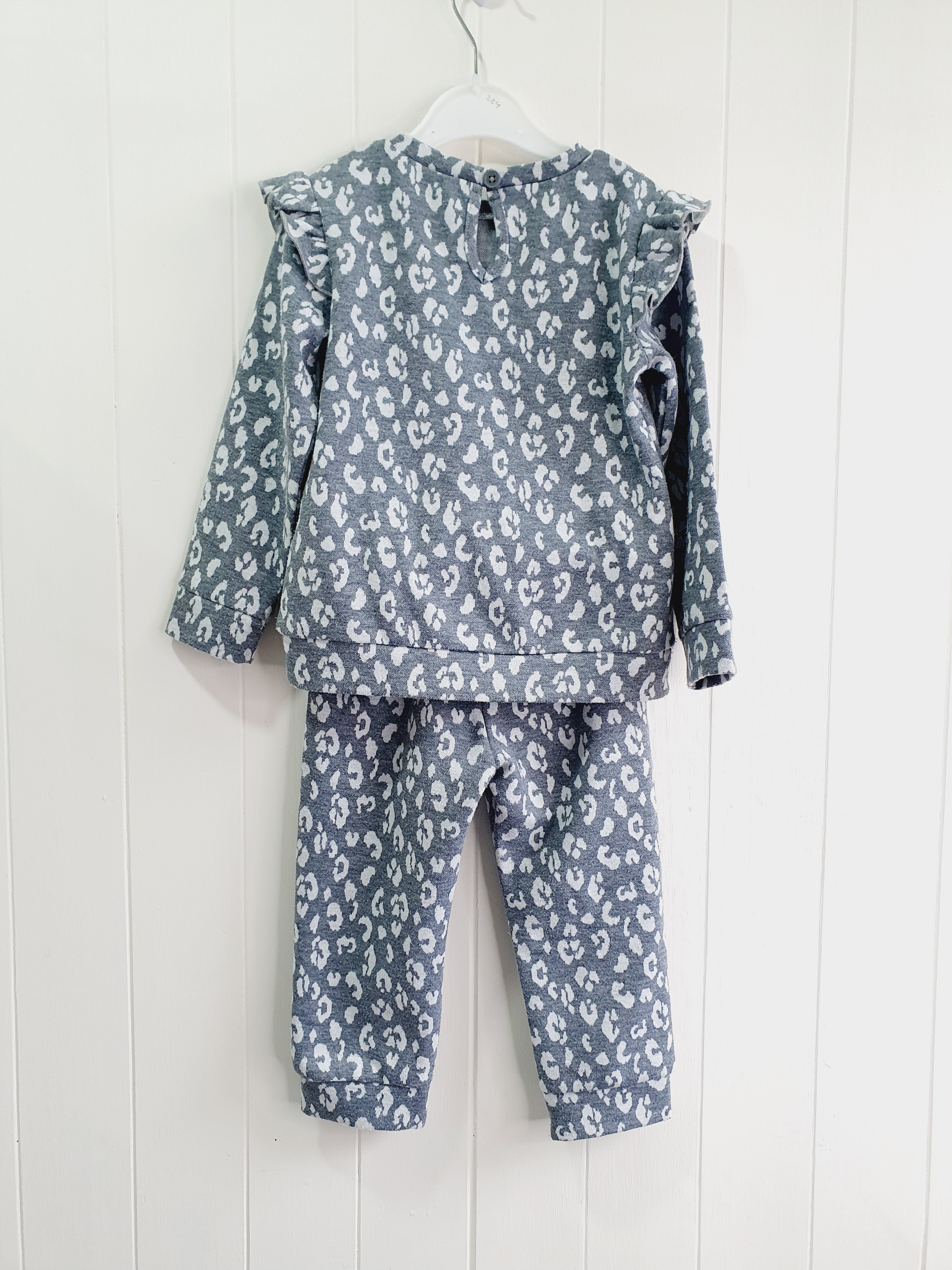 TU grey leopard print  jumper and trousers set 18-24 months