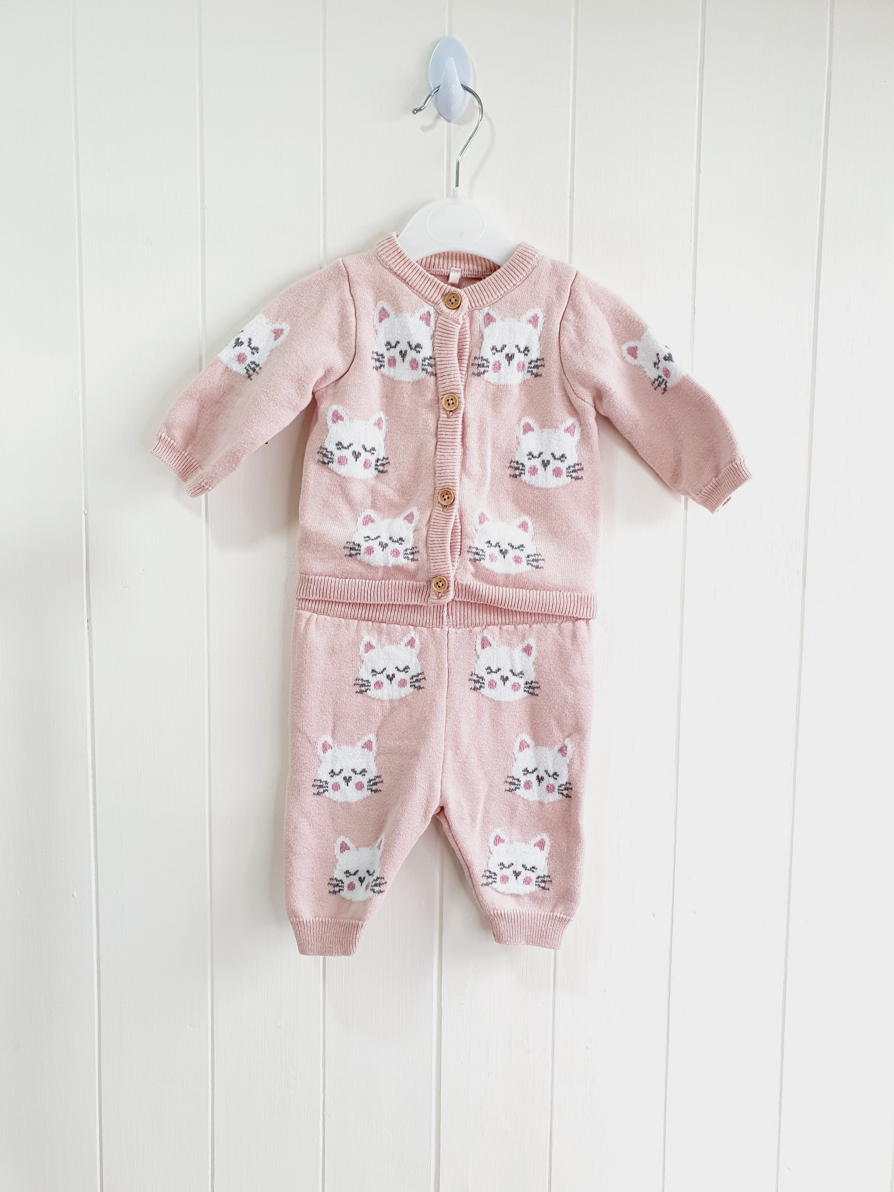 TU cat print knit cardigan and leggings set Up to 1 month