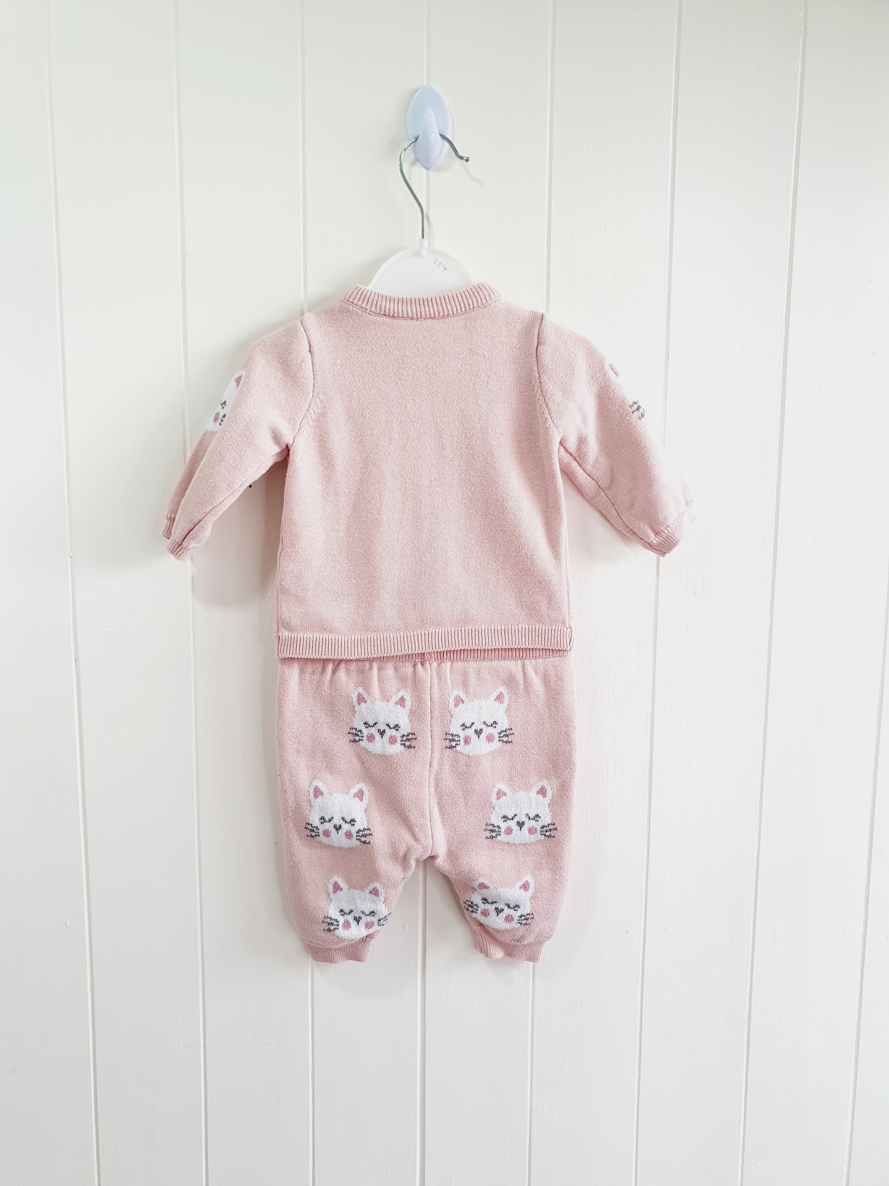 TU cat print knit cardigan and leggings set Up to 1 month
