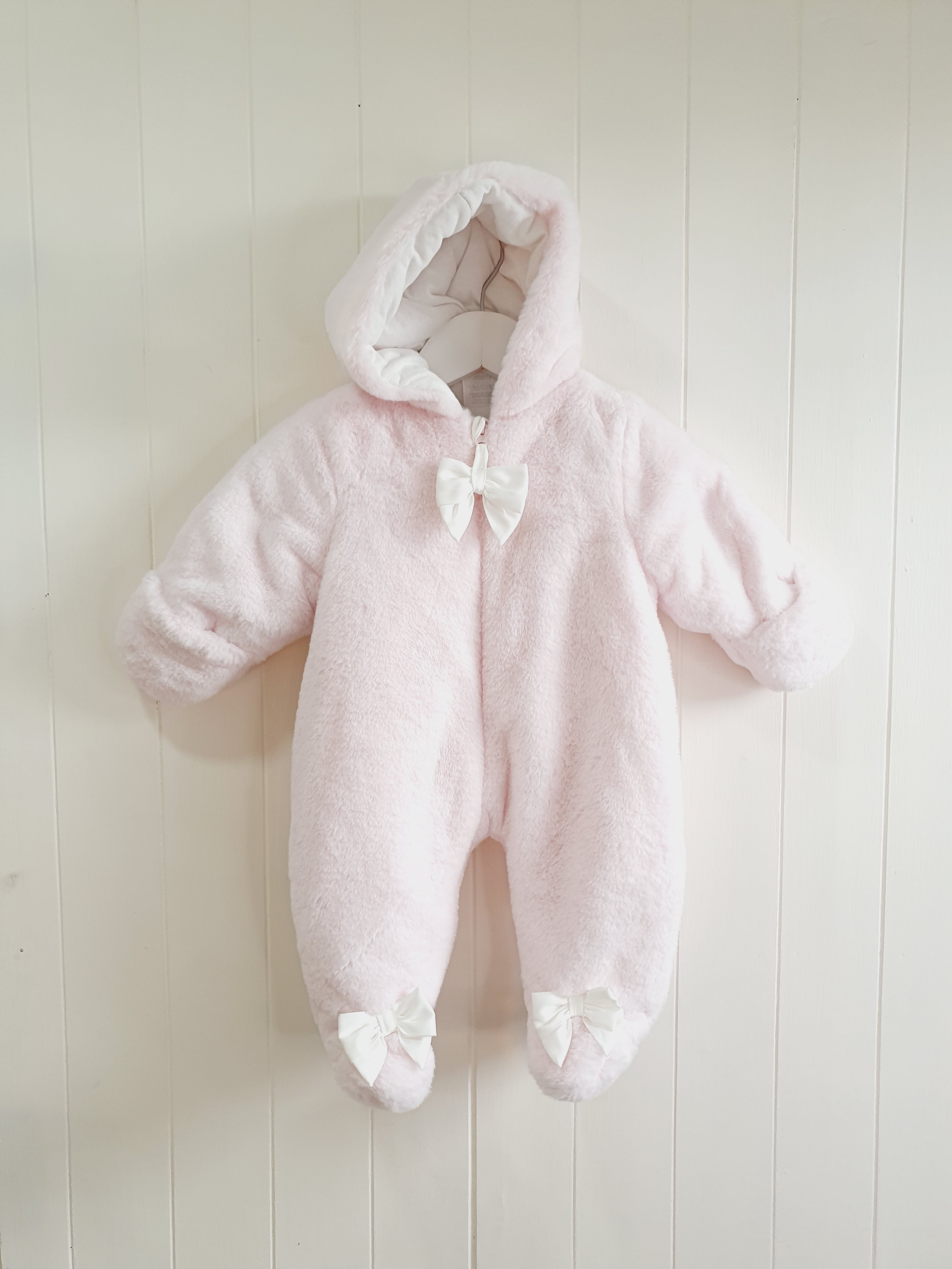 Unbranded hooded pink with bow details pramsuit 0-3 months