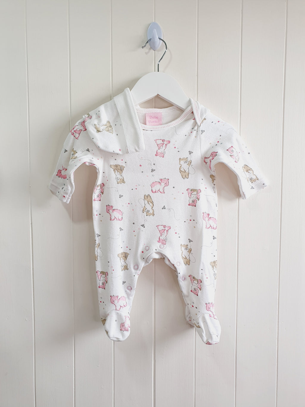 Bebe Bonito animal print sleepsuit and hat set 0-3 months