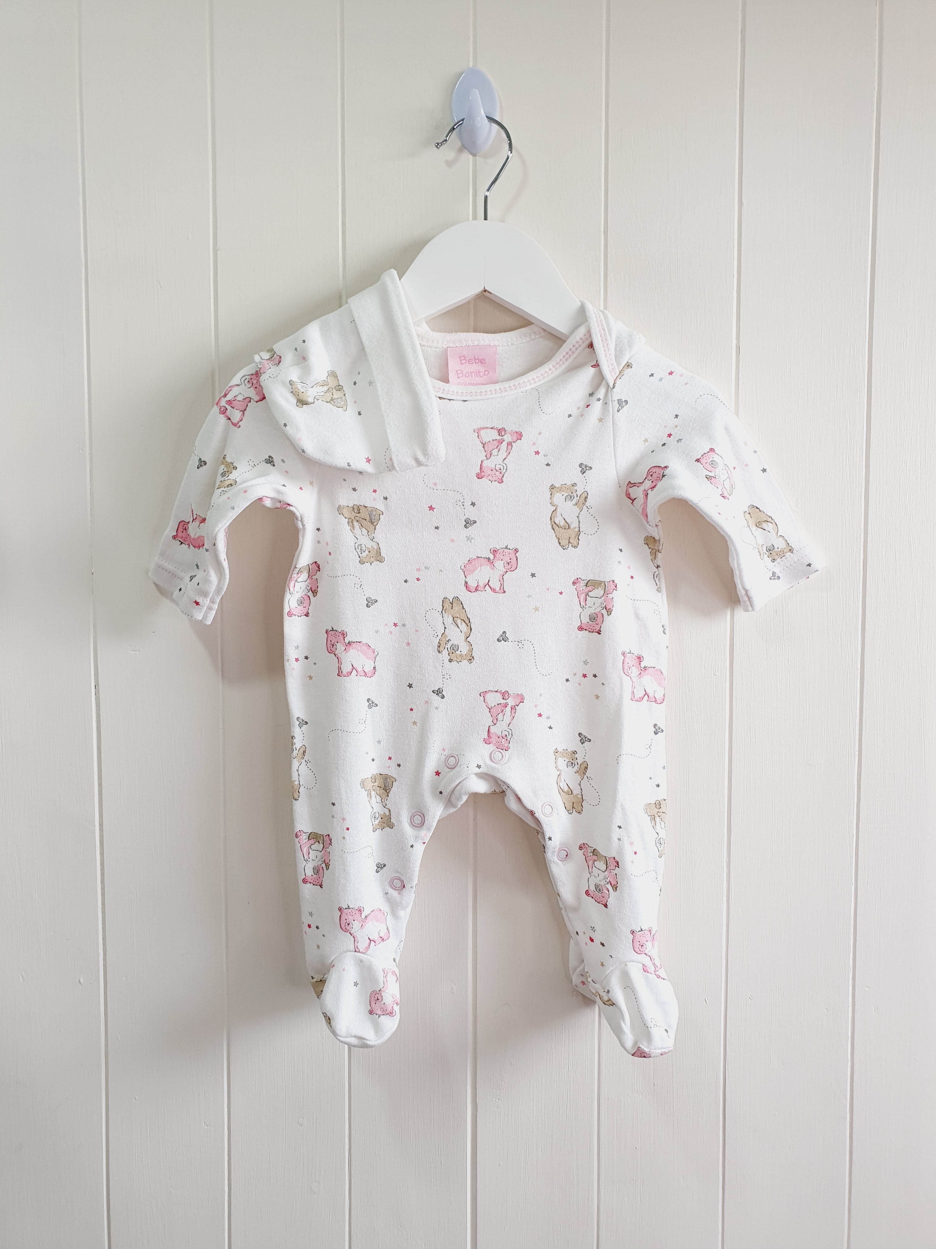 Bebe Bonito animal print sleepsuit and hat set 0-3 months