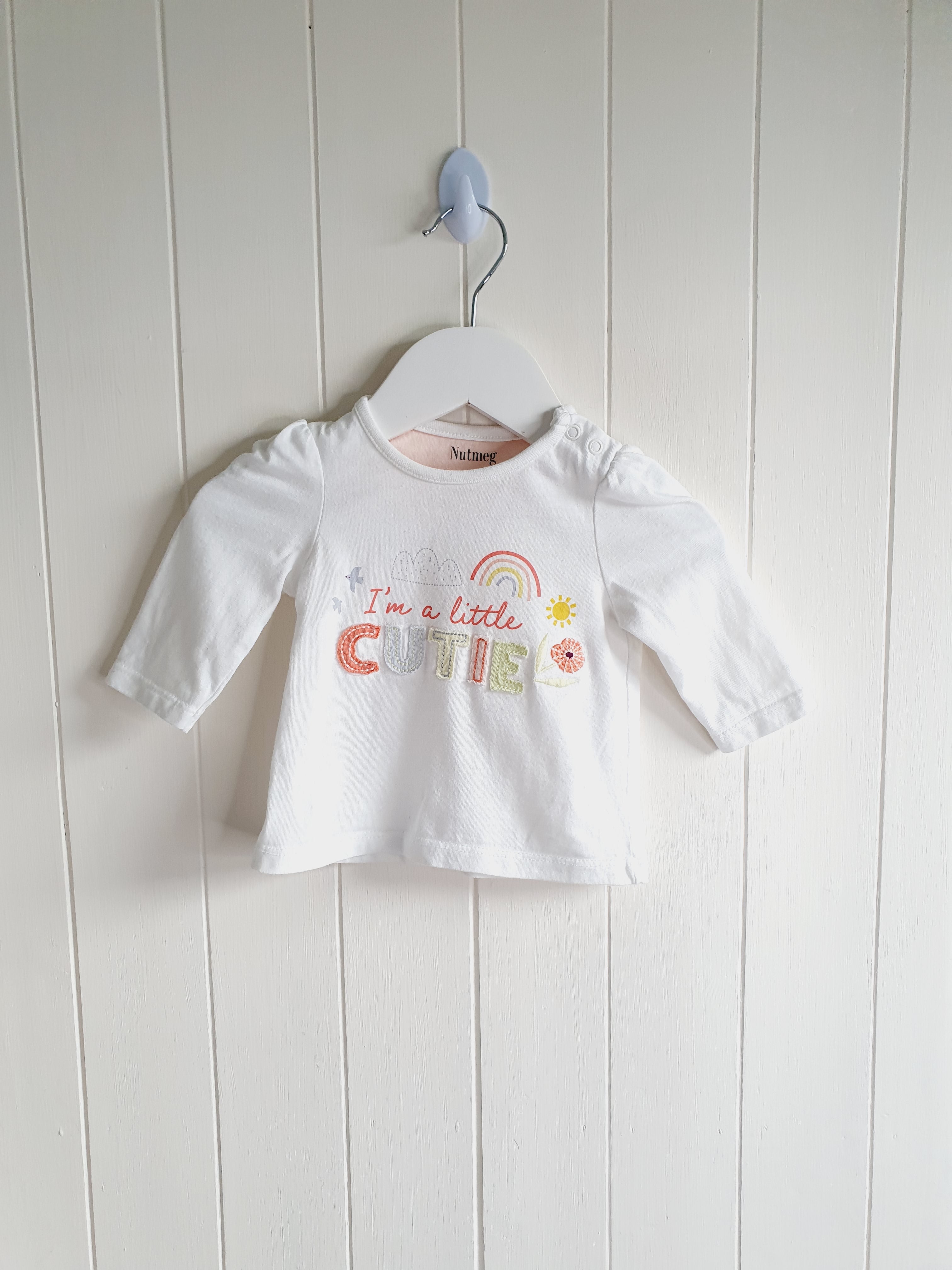 Nutmeg I'm little cutie white long sleeve top 0-3 months