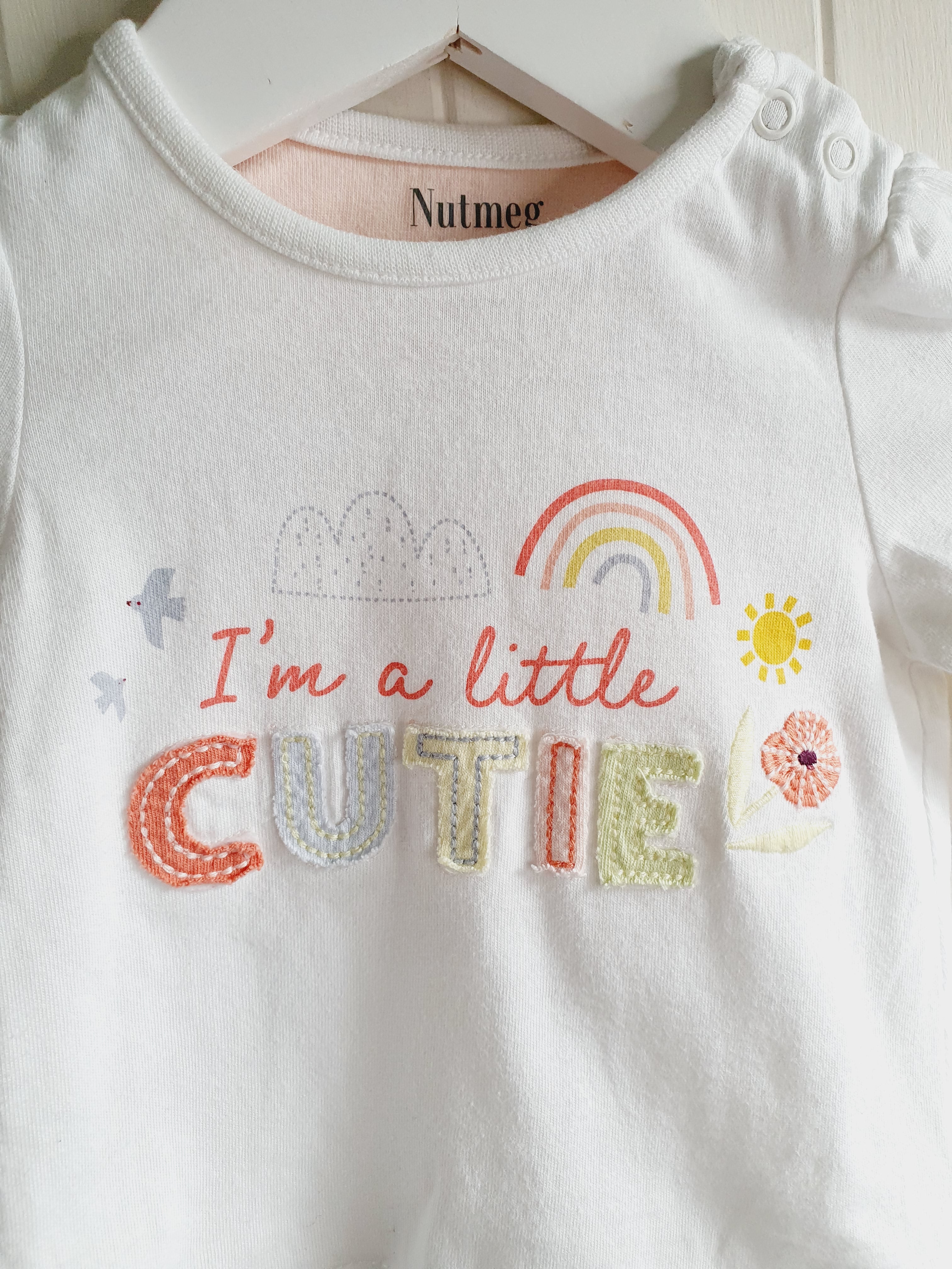 Nutmeg I'm little cutie white long sleeve top 0-3 months