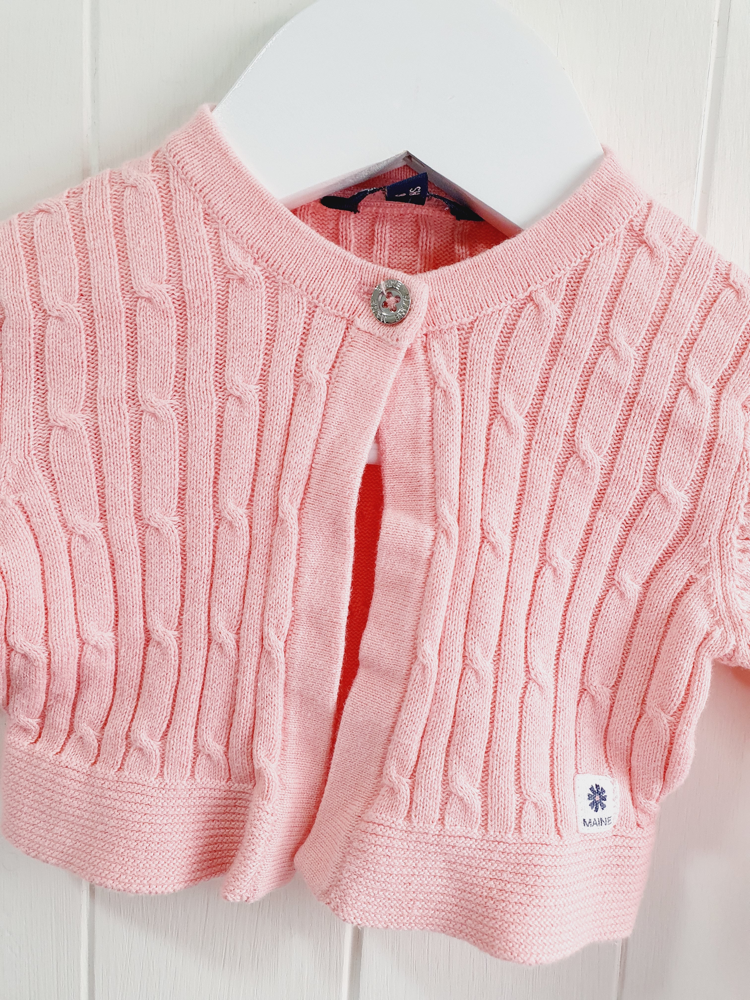 MAINE NEW ENGLAND cable knit one button cardigan-bolero 3-6 months